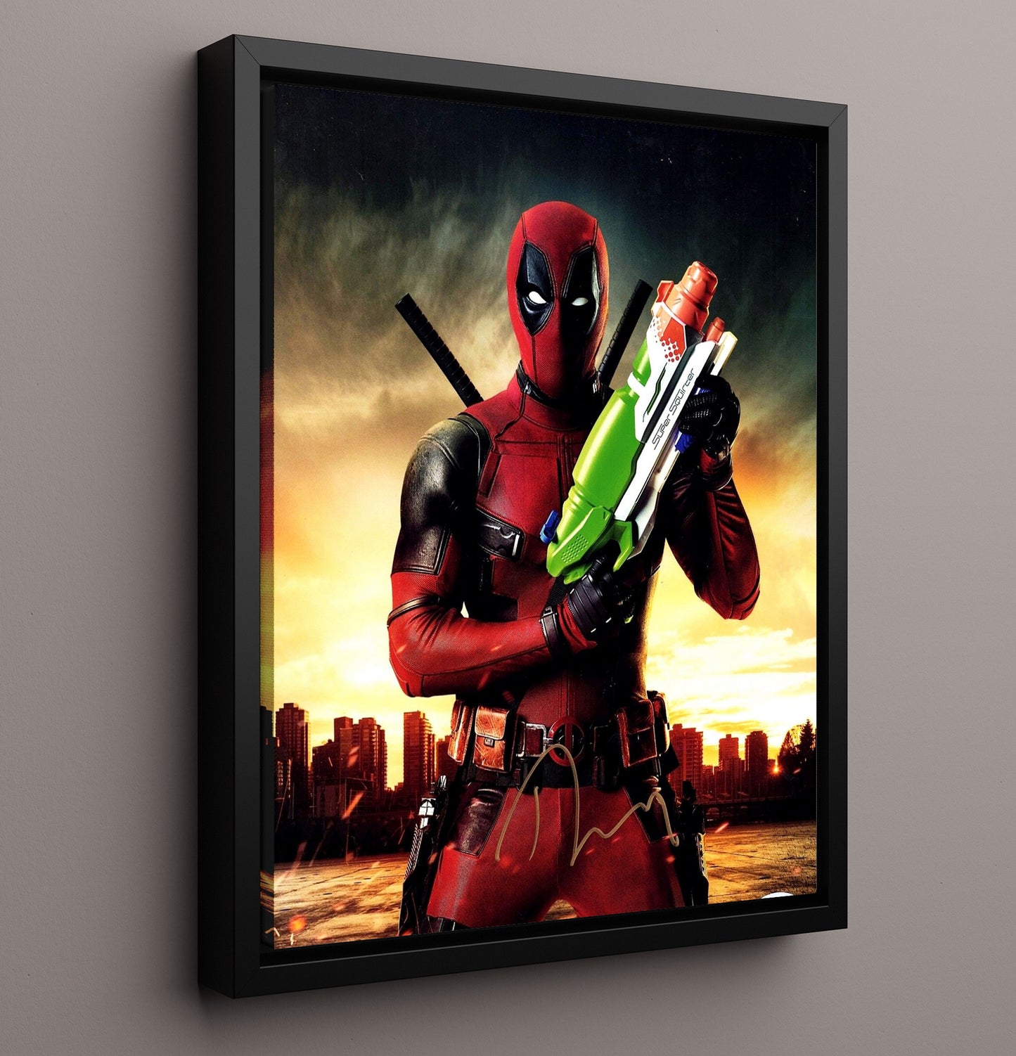 Deadpool - Ryan Reynolds - DeadpoolArmed Antics Vintage Movie Wall Art - 16x20 Framed Canvas movie decor