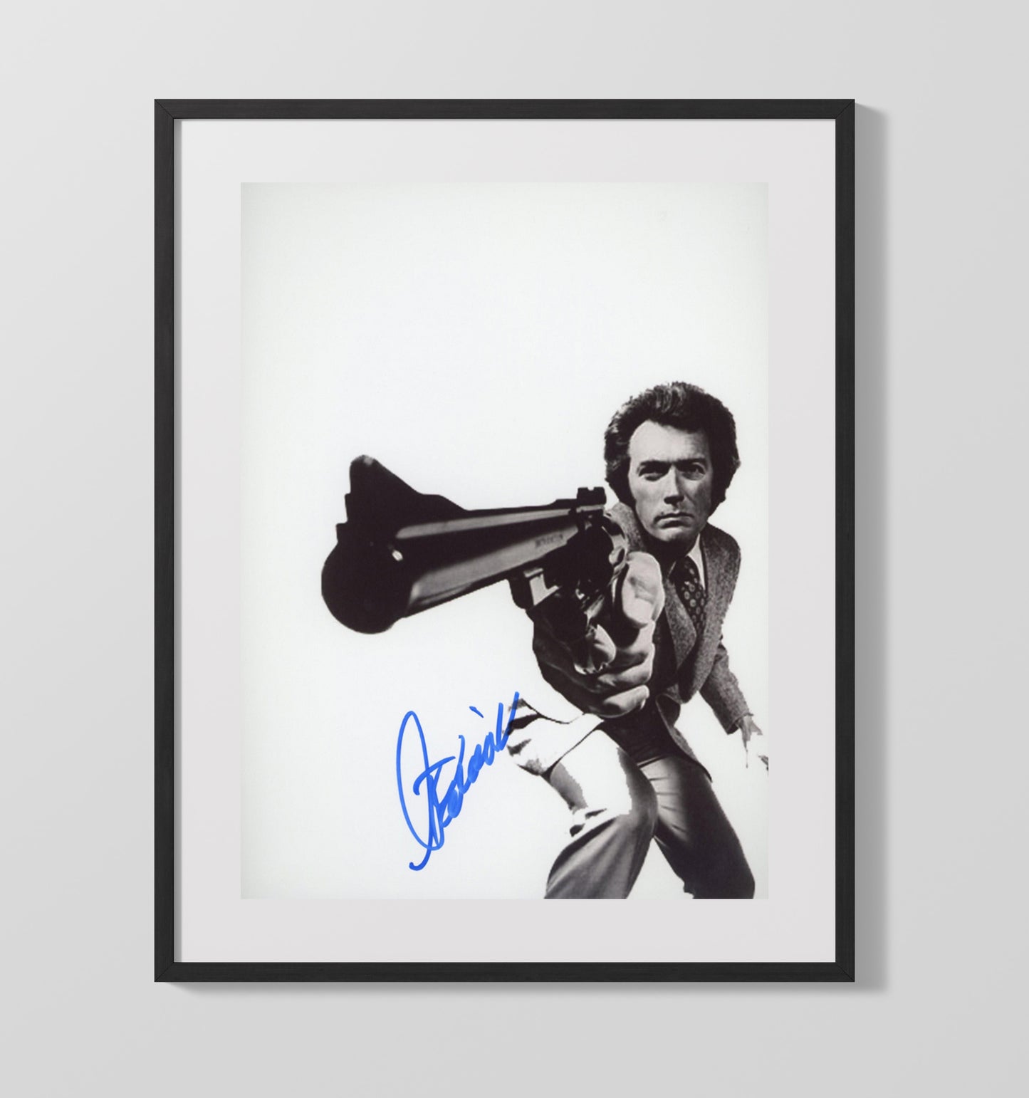 Dirty Harry - Clint Eastwood - Harry CallahanMagnum Aim Signed Vintage Movie Wall Art - 16x20 Gallery Frame movie decor