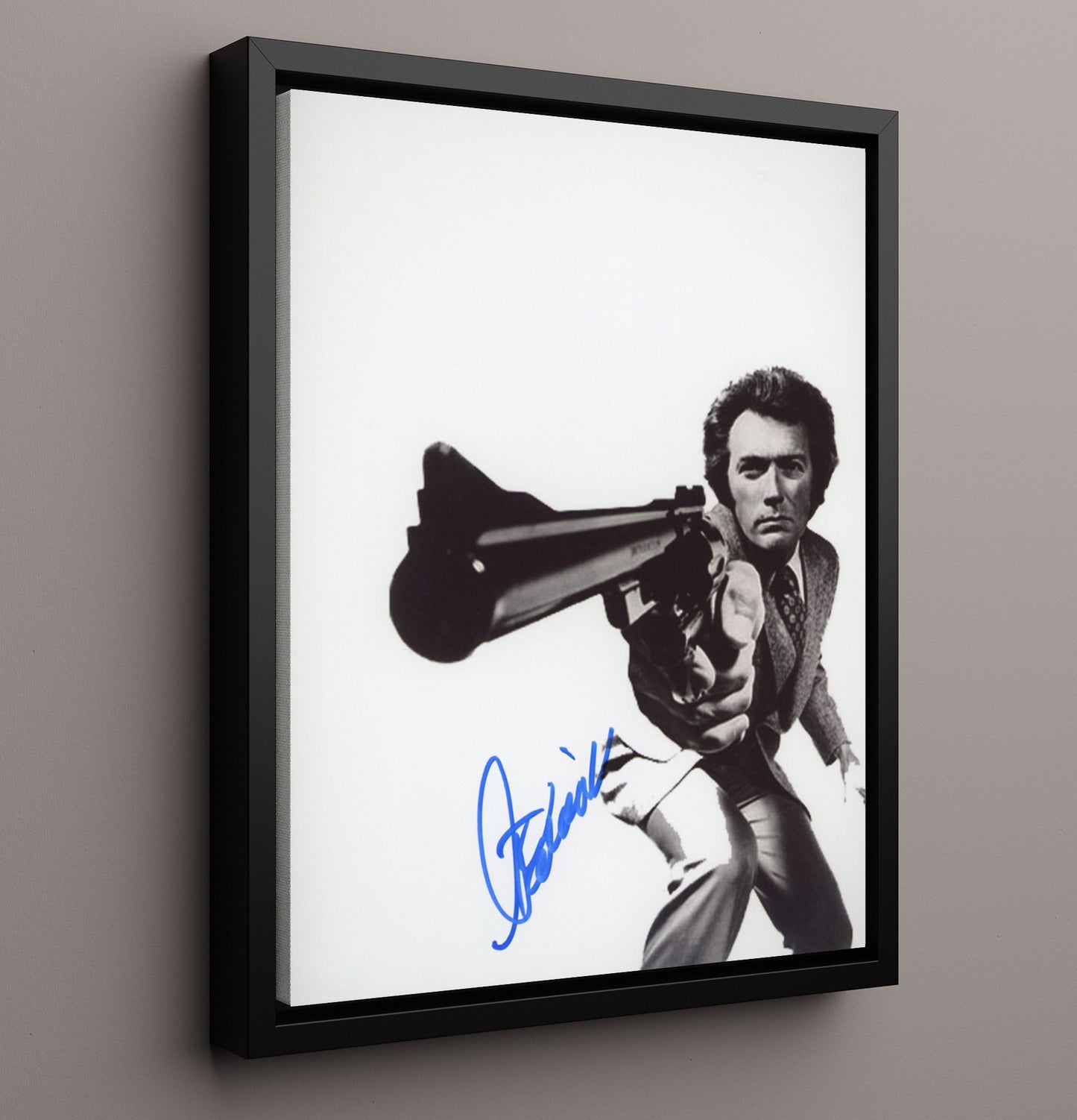 Dirty Harry - Clint Eastwood - Harry CallahanMagnum Aim Signed Vintage Movie Wall Art - 16x20 Framed Canvas movie decor