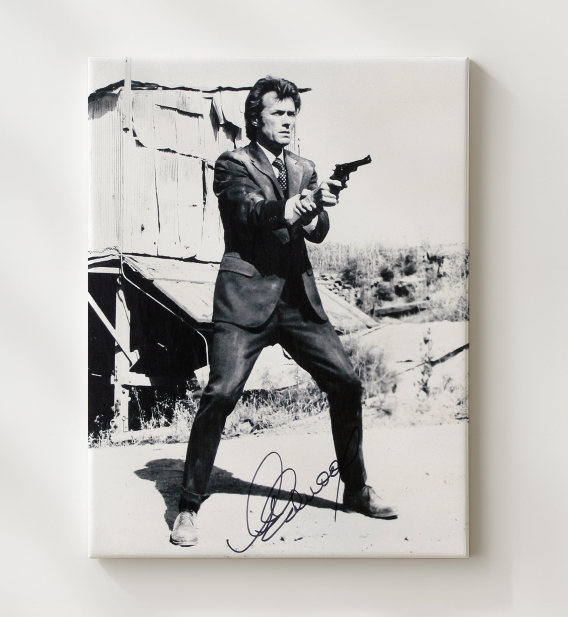 Dirty Harry - Clint Eastwood - Harry CallahanRevolver Stance Desert Shack Scene Vintage Movie Wall Art - 20x24 Canvas movie decor