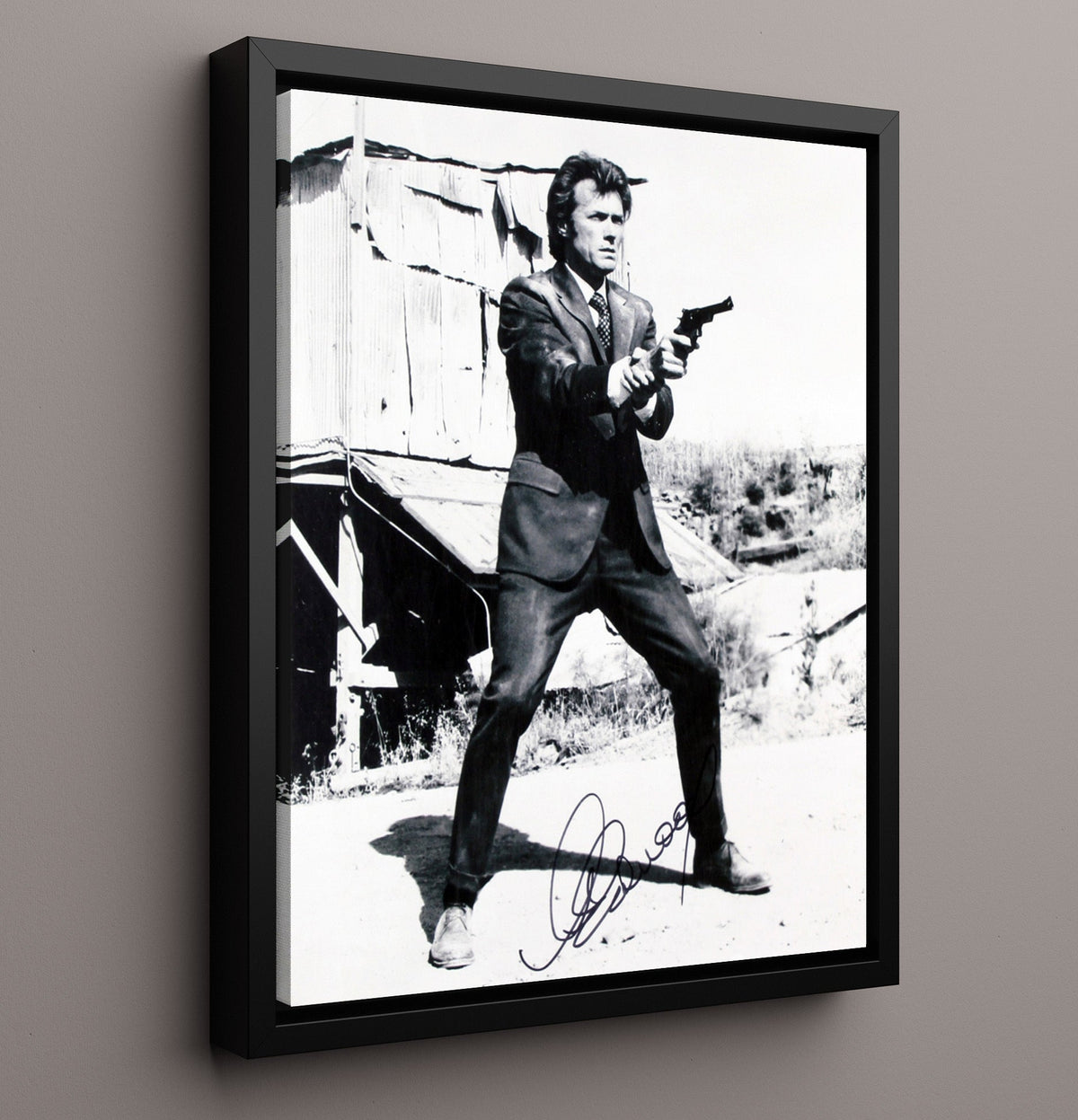 Dirty Harry - Clint Eastwood - Harry Callahan - Revolver Stance Desert Shack Scene movie wall art 16x20 Gallery Frame