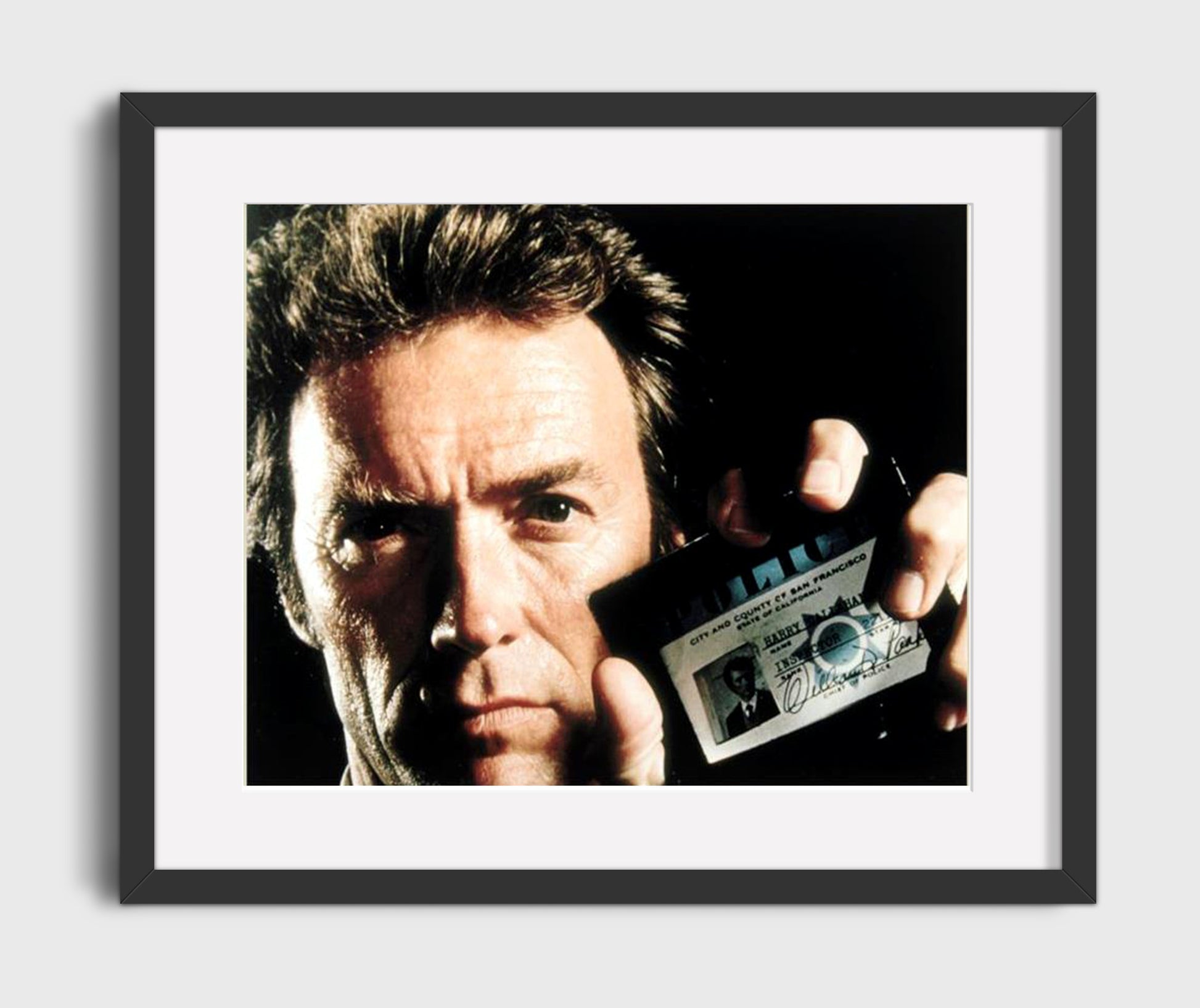 Dirty Harry - Clint Eastwood - Harry Callahan - Badge reveal confrontation Vintage Movie Wall Art - 16x20 Gallery Frame movie decor