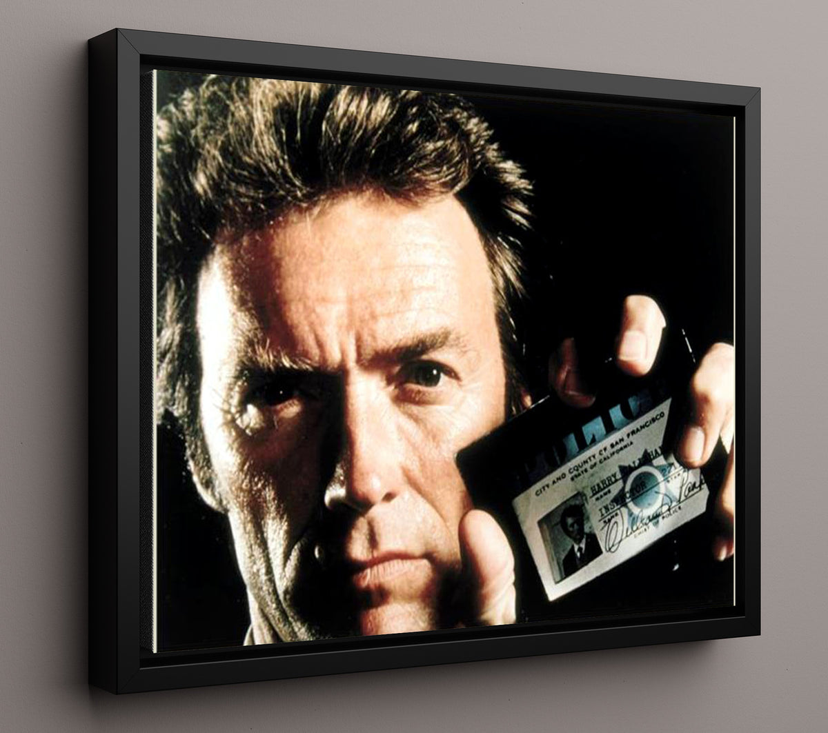 Dirty Harry - Clint Eastwood - Harry Callahan - Badge reveal confrontation movie wall art 16x20 Framed Canvas