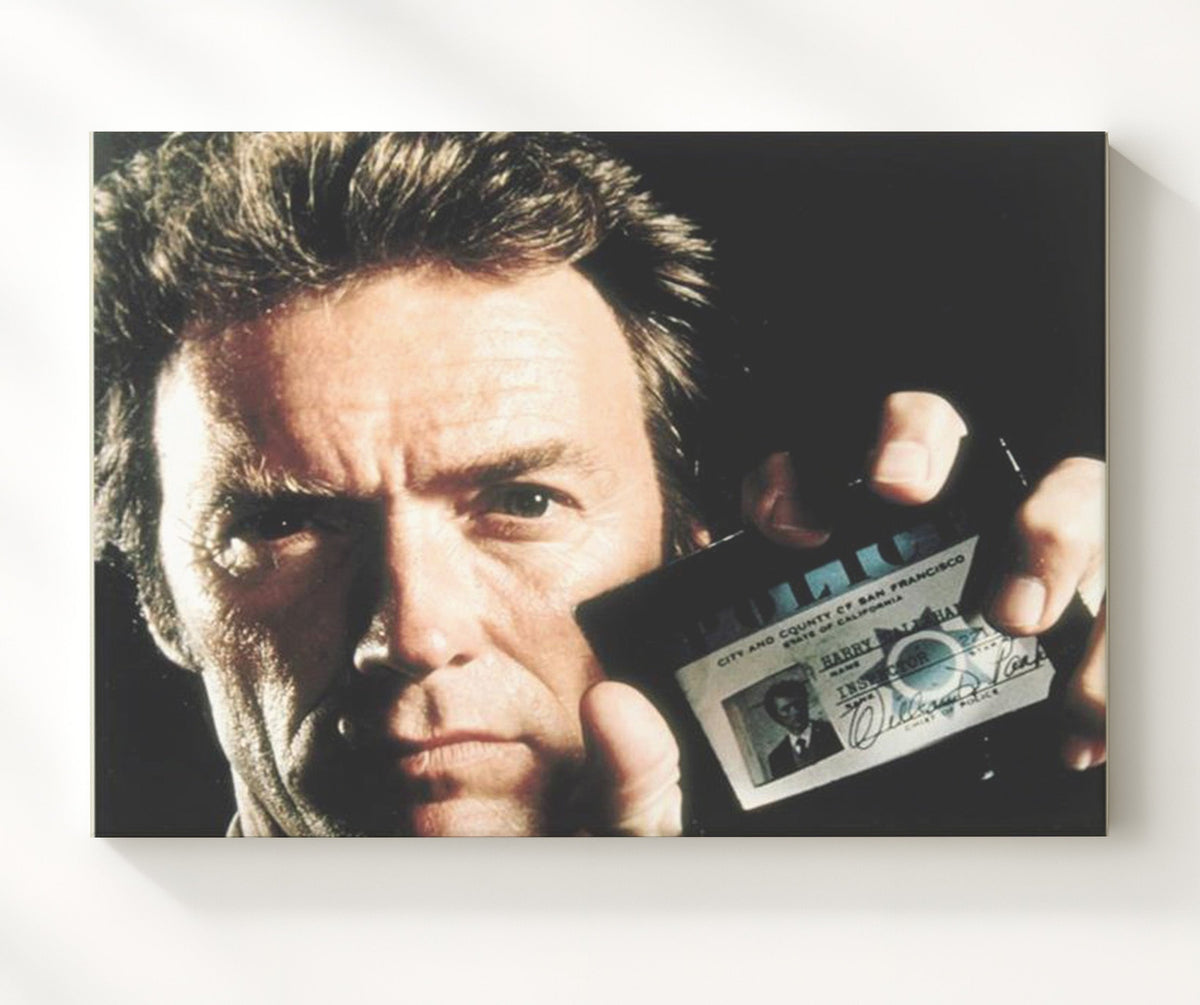 Dirty Harry - Clint Eastwood - Harry Callahan - Badge reveal confrontation movie wall art 8x10 Beveled Frame