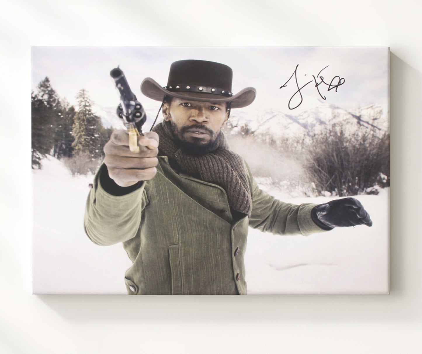 Django Unchained - Jamie Foxx - Django - Snowfield gunfire draw movie wall art 20x24 Canvas