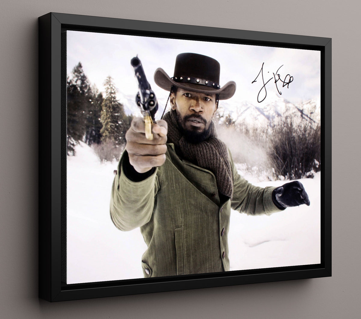 Django Unchained - Jamie Foxx - Django - Snowfield gunfire draw movie wall art 16x20 Framed Canvas