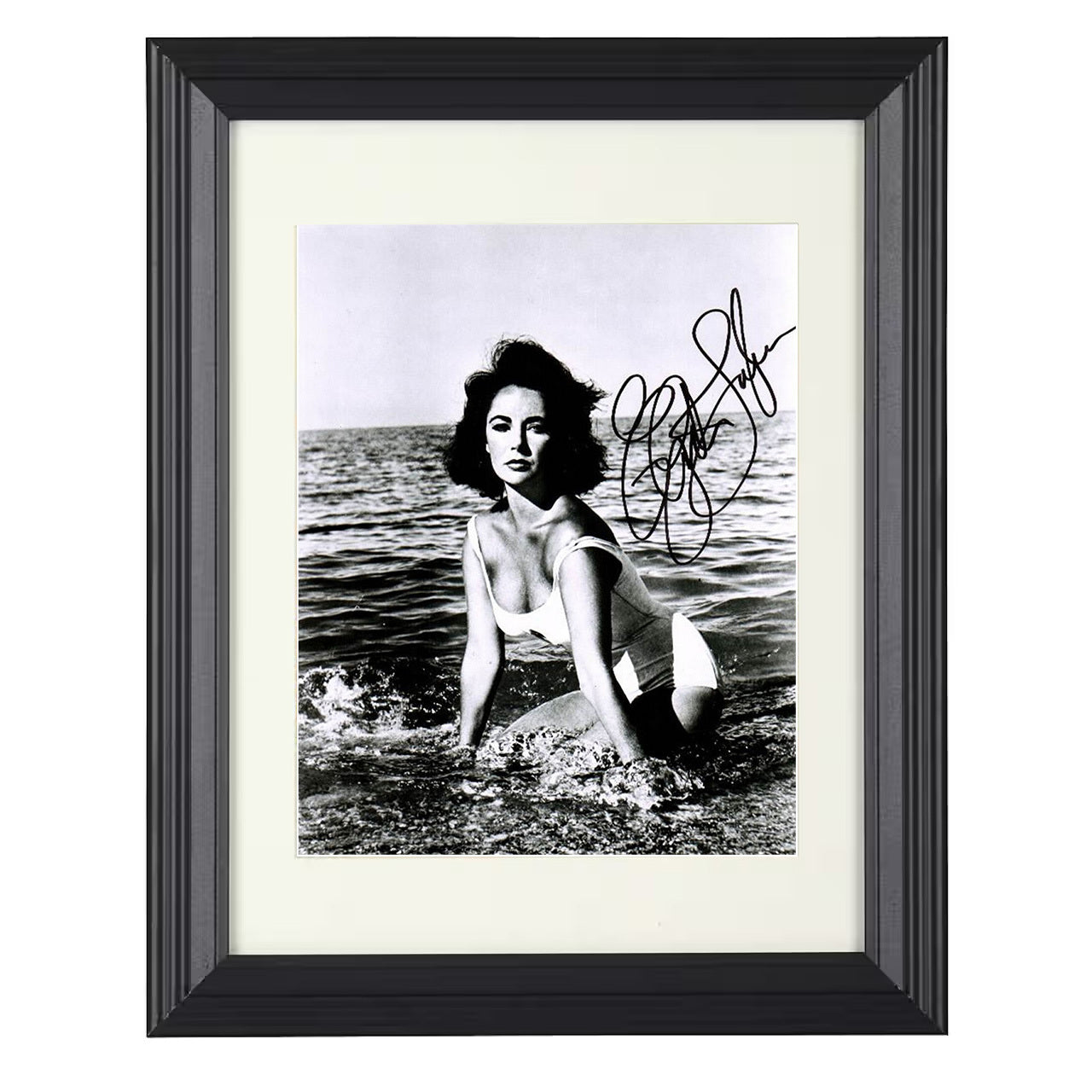 Elizabeth Taylor – Vintage Seaside Swimsuit Glamour – 8x10 black beveled framed movie wall art