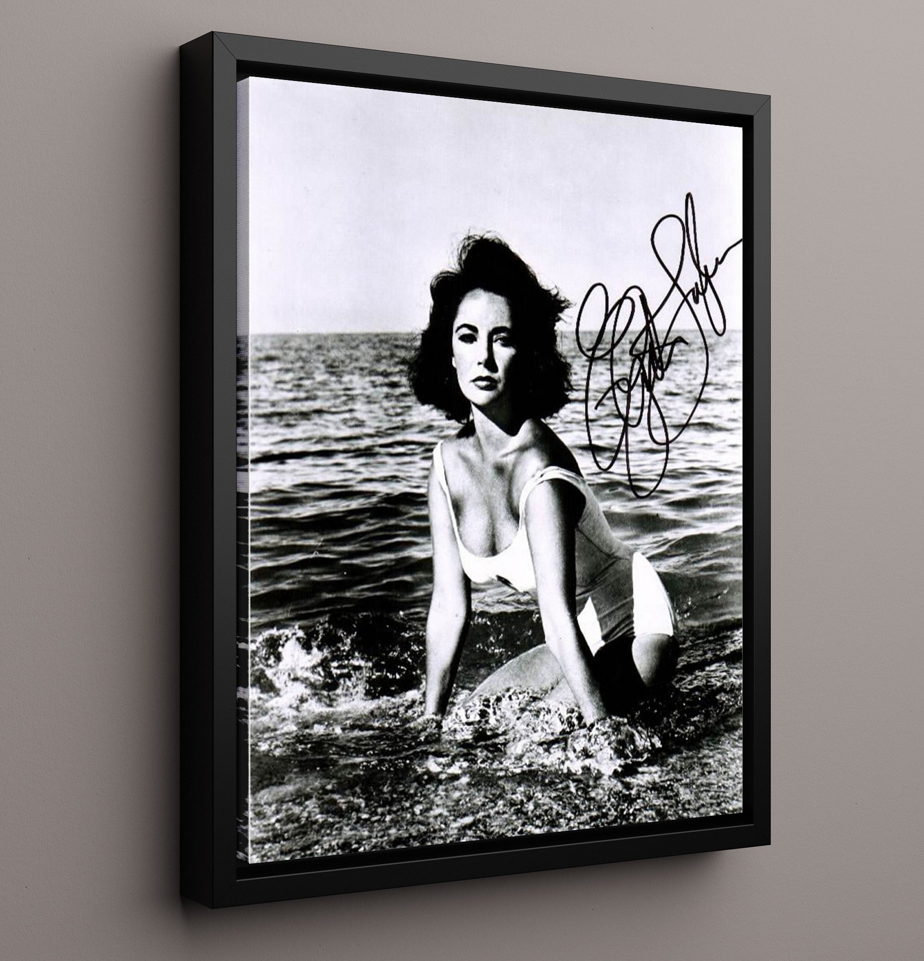 Elizabeth Taylor - Vintage Seaside Swimsuit Glamour Vintage Movie Wall Art - 16x20 Framed Canvas movie decor