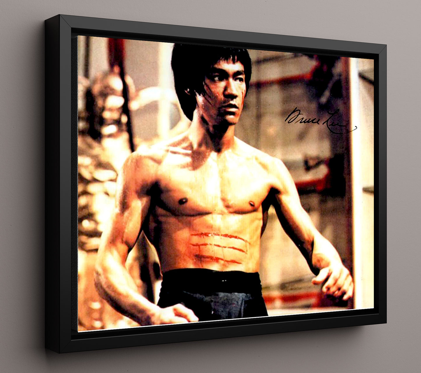 Enter the Dragon - Bruce Lee - Lee - Battle ready stance Vintage Movie Wall Art - 16x20 Framed Canvas movie decor