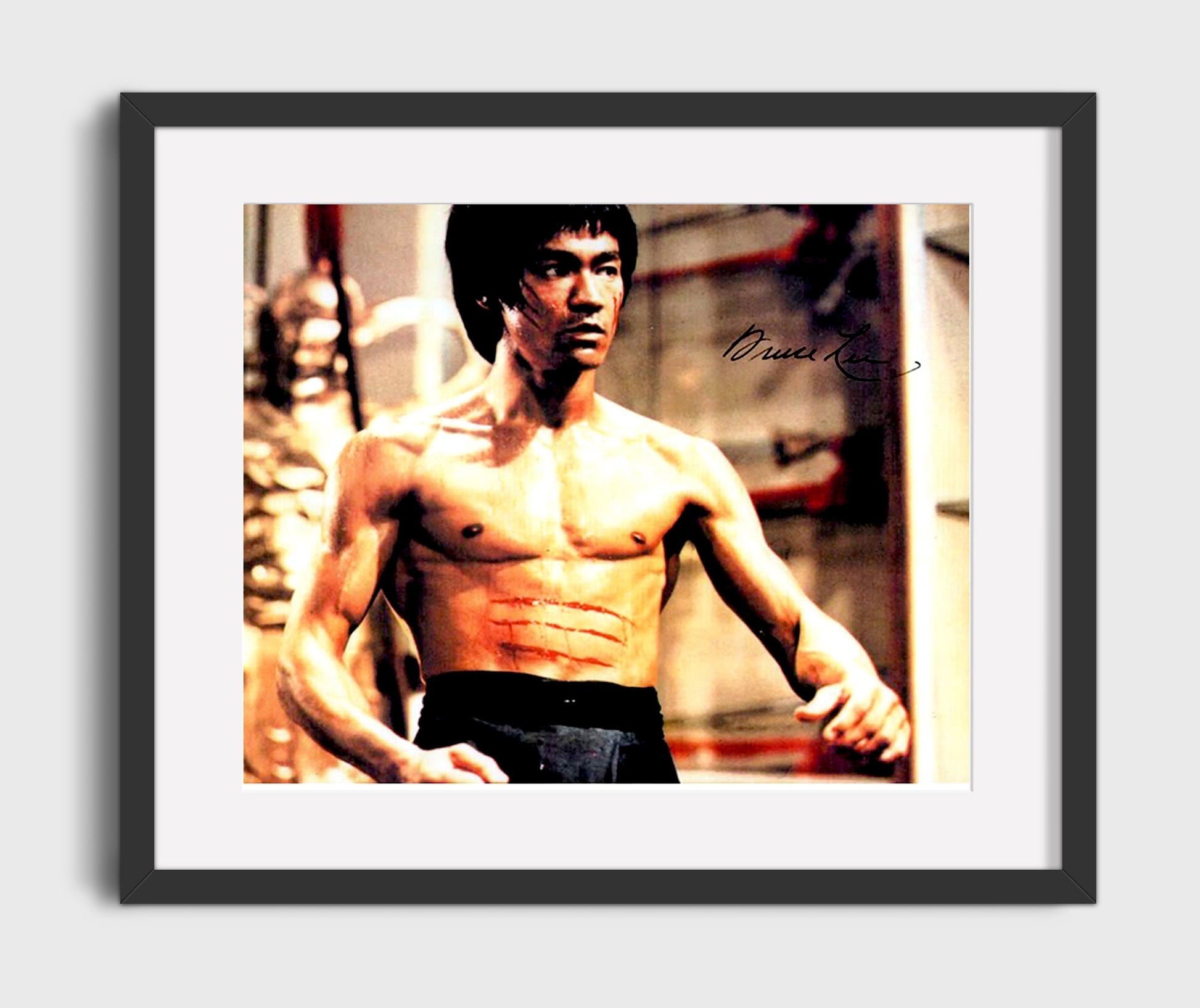 Enter the Dragon - Bruce Lee - Lee - Battle ready stance Vintage Movie Wall Art - 16x20 Gallery Frame movie decor