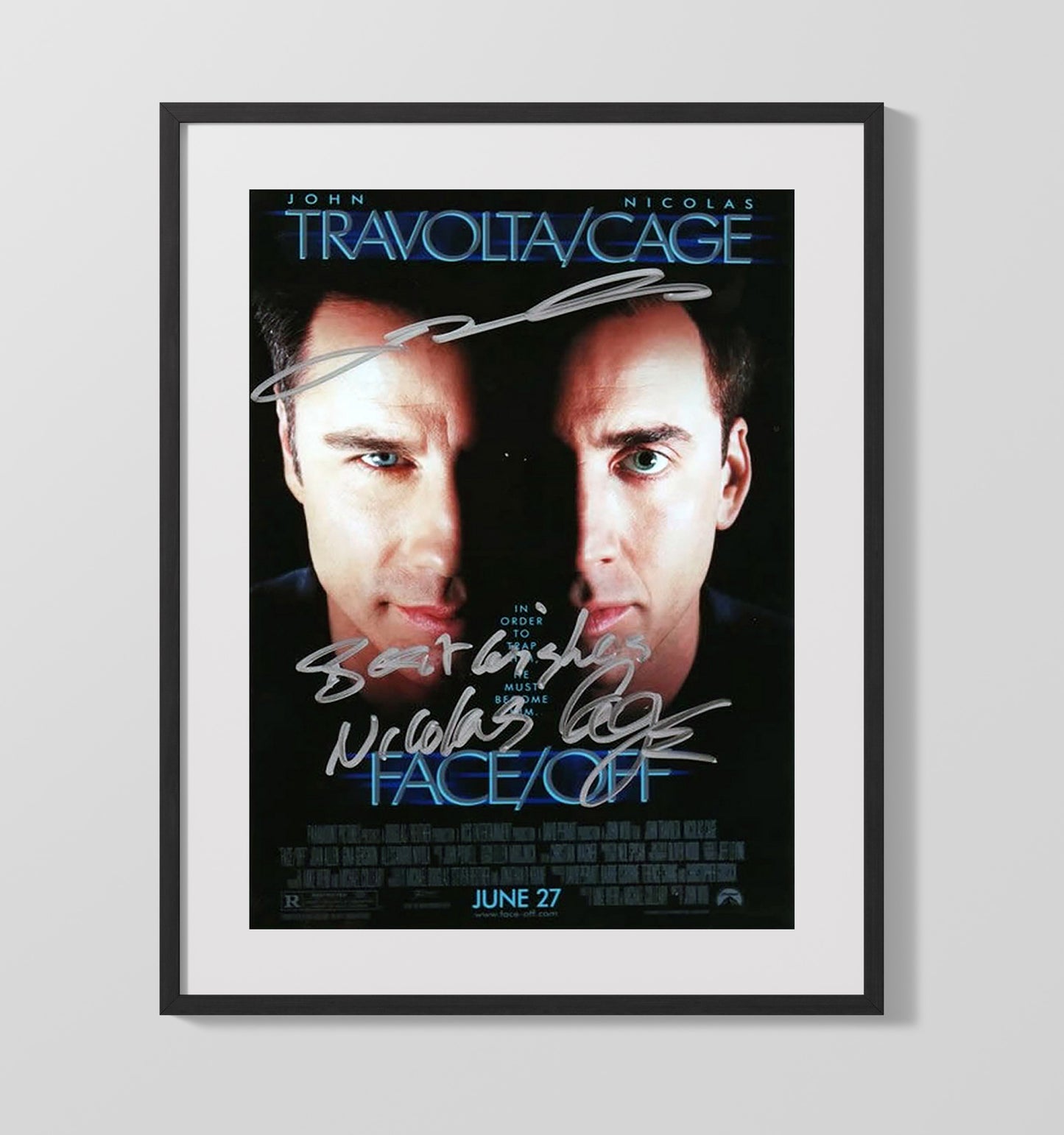 Face Off - John Travolta - Sean Archer and Nicolas Cage - Castor Troy - Dual Identity Showdown movie wall art 16x20 Gallery Frame