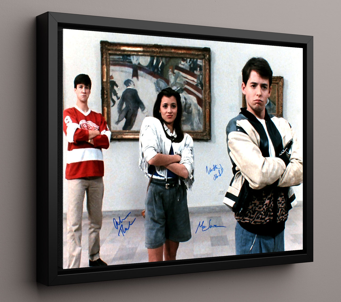 Ferris Buellers Day Off - Matthew Broderick and Mia Sara and Alan Ruck movie wall art 16x20 Framed Canvas