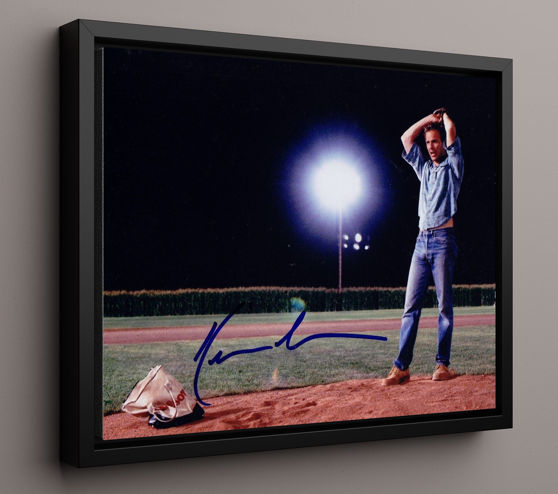 Field of Dreams - Kevin Costner - Ray Kinsella - Night game pitching moment movie wall art 16x20 Framed Canvas