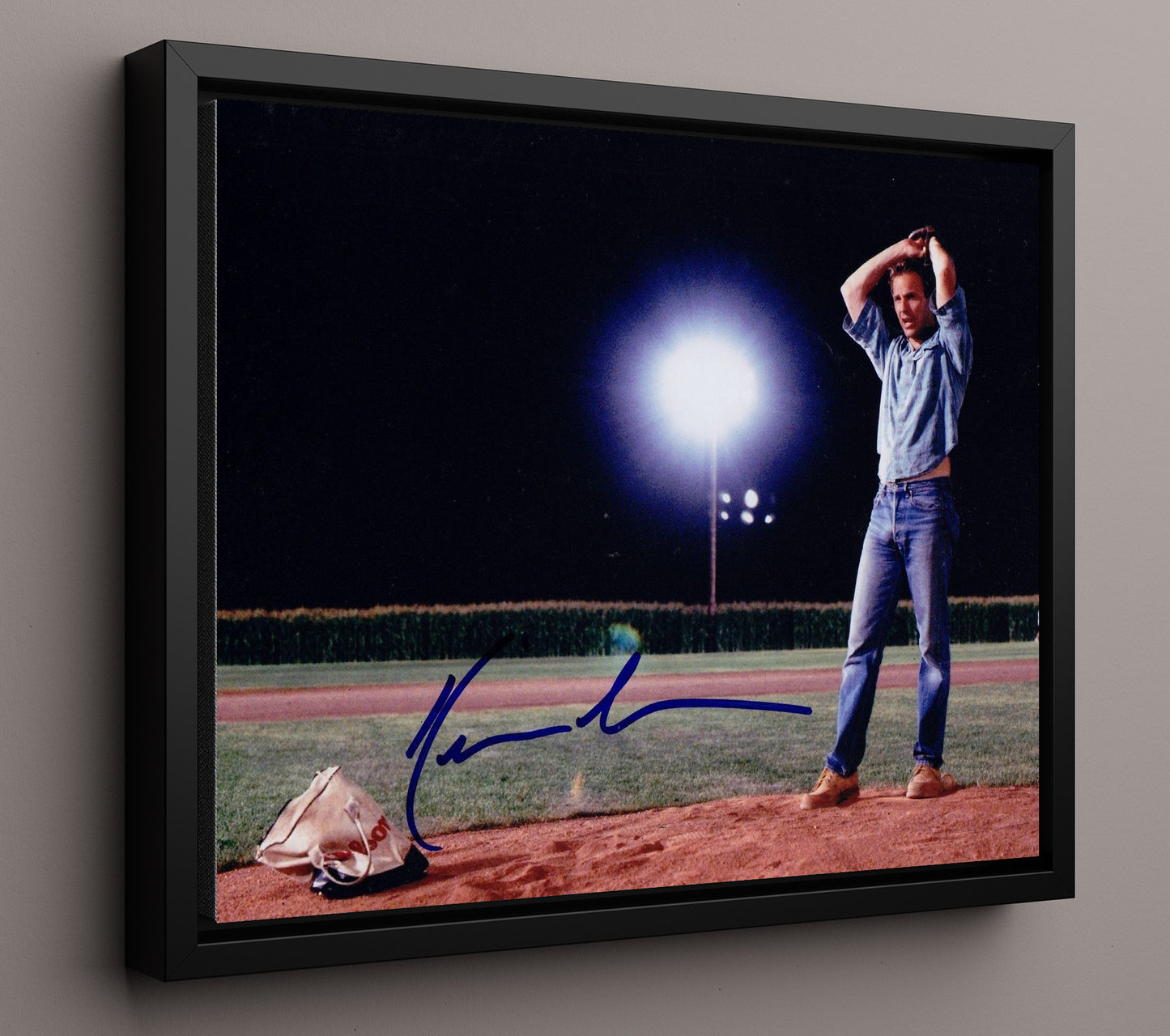 Field of Dreams - Kevin Costner - Ray Kinsella - Night game pitching moment Vintage Movie Wall Art - 16x20 Framed Canvas movie decor