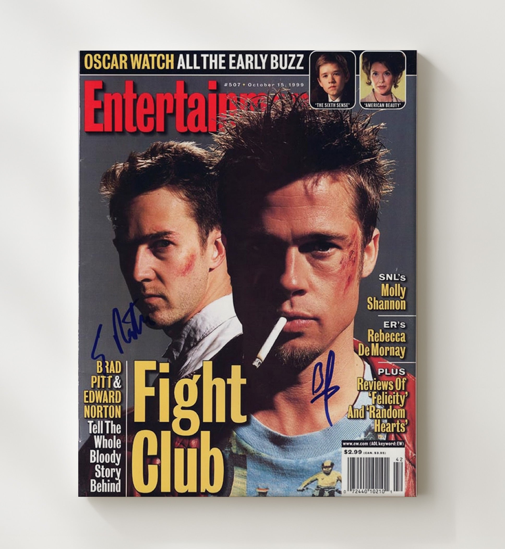 Fight Club - Brad Pitt - Tyler Durdenand Edward Norton - NarratorAnarchy Alter Ego Stare Vintage Movie Wall Art - 20x24 Canvas movie decor
