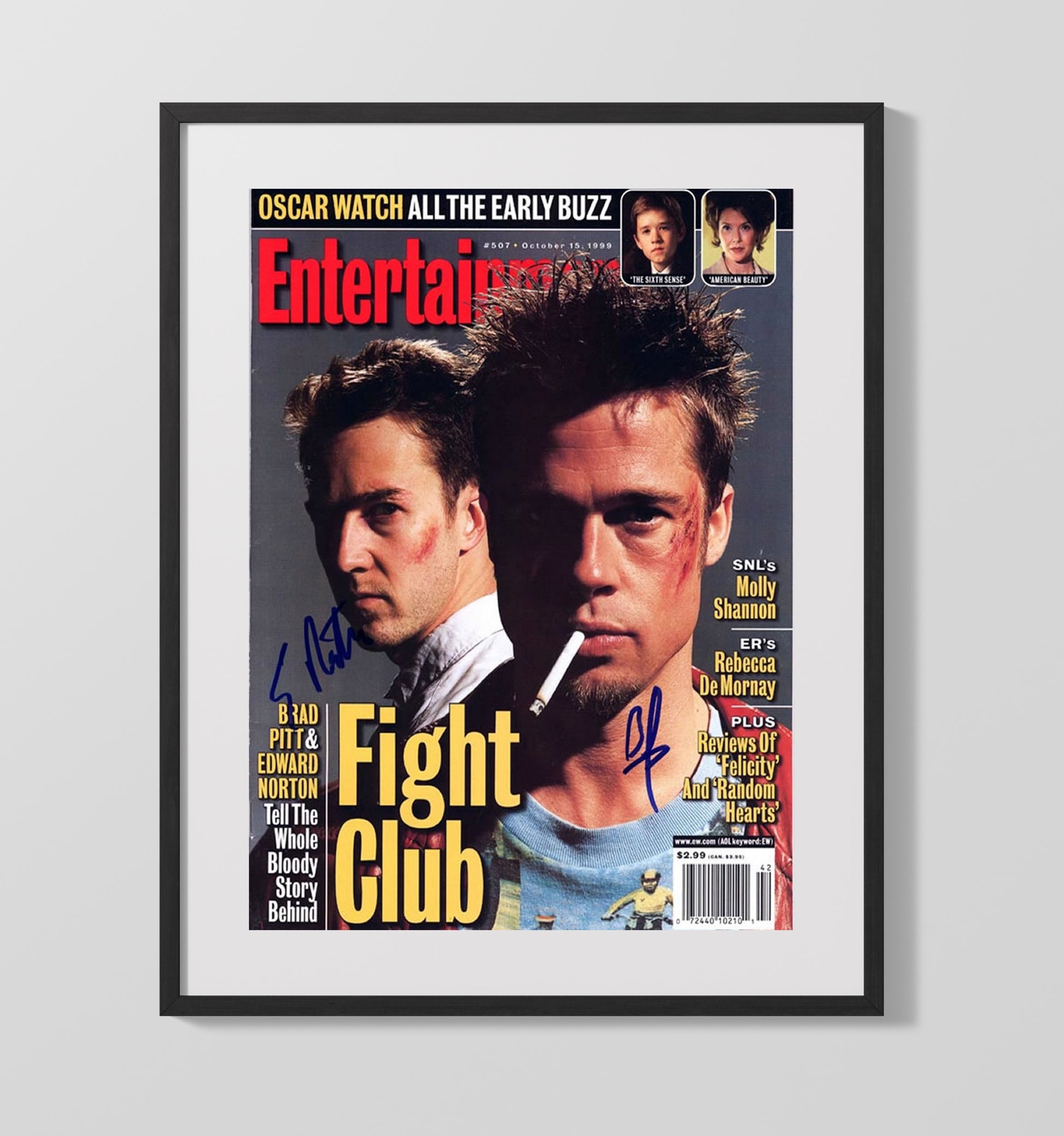 Fight Club - Brad Pitt - Tyler Durden and Edward Norton - Narrator - Anarchy Alter Ego Stare movie wall art 16x20 Gallery Frame