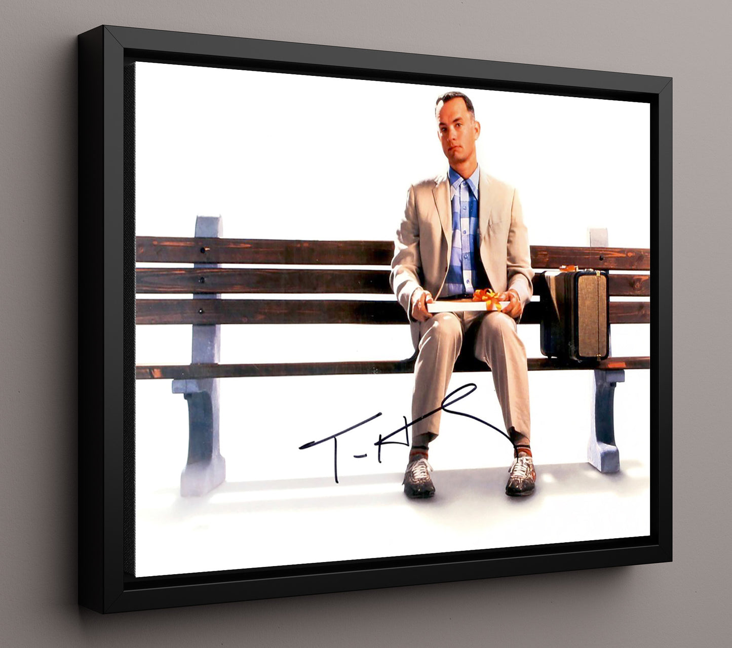 Forrest Gump - Tom Hanks - Forrest Gump - Bench Box of Chocolates Vintage Movie Wall Art - 16x20 Framed Canvas movie decor