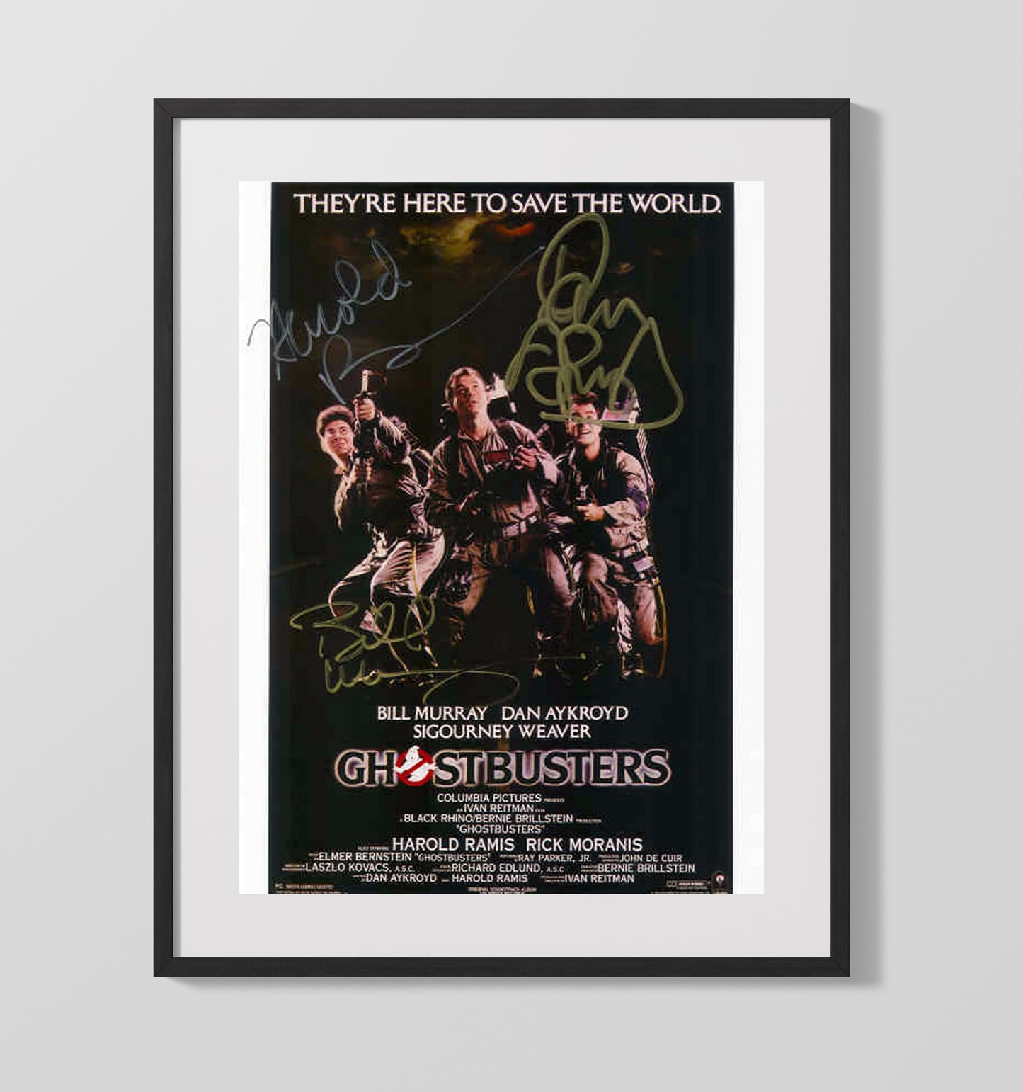 Ghostbusters - Bill Murray Dan Aykroyd and Harold Ramis Ghost-Hunting Charge Vintage Movie Wall Art - 16x20 Gallery Frame movie decor