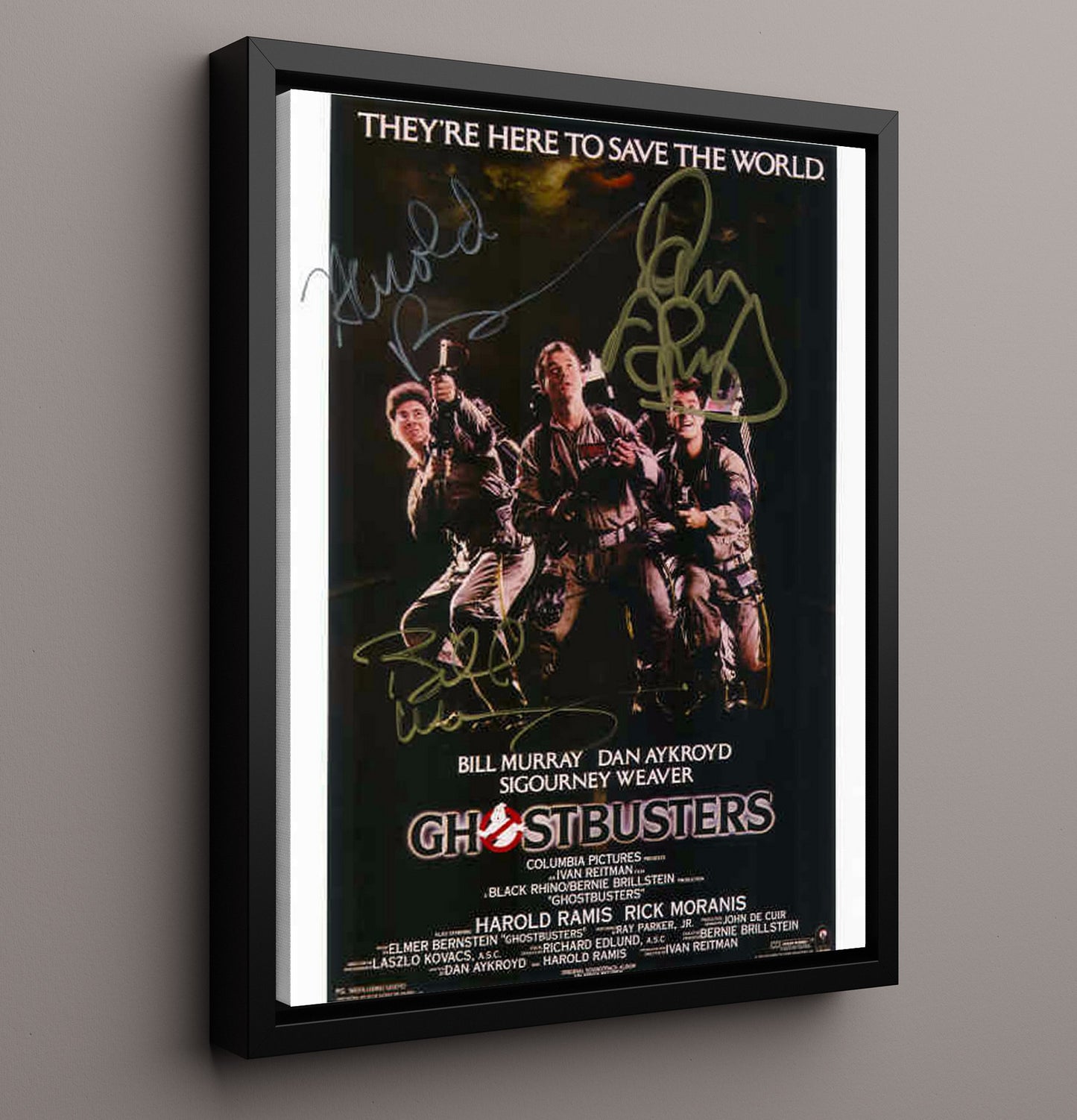 Ghostbusters - Bill Murray Dan Aykroyd and Harold Ramis Ghost-Hunting Charge movie wall art 16x20 Framed Canvas
