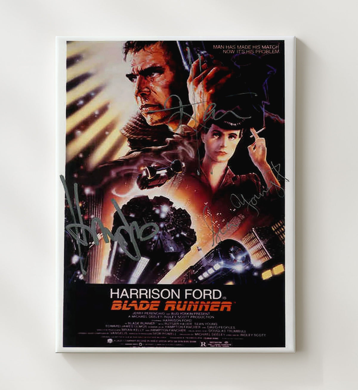 Harrison Ford and Sean Young - Blade Runner Rick Deckard and Rachael Theatrical Poster Art movie wall art 8x10 Beveled Frame