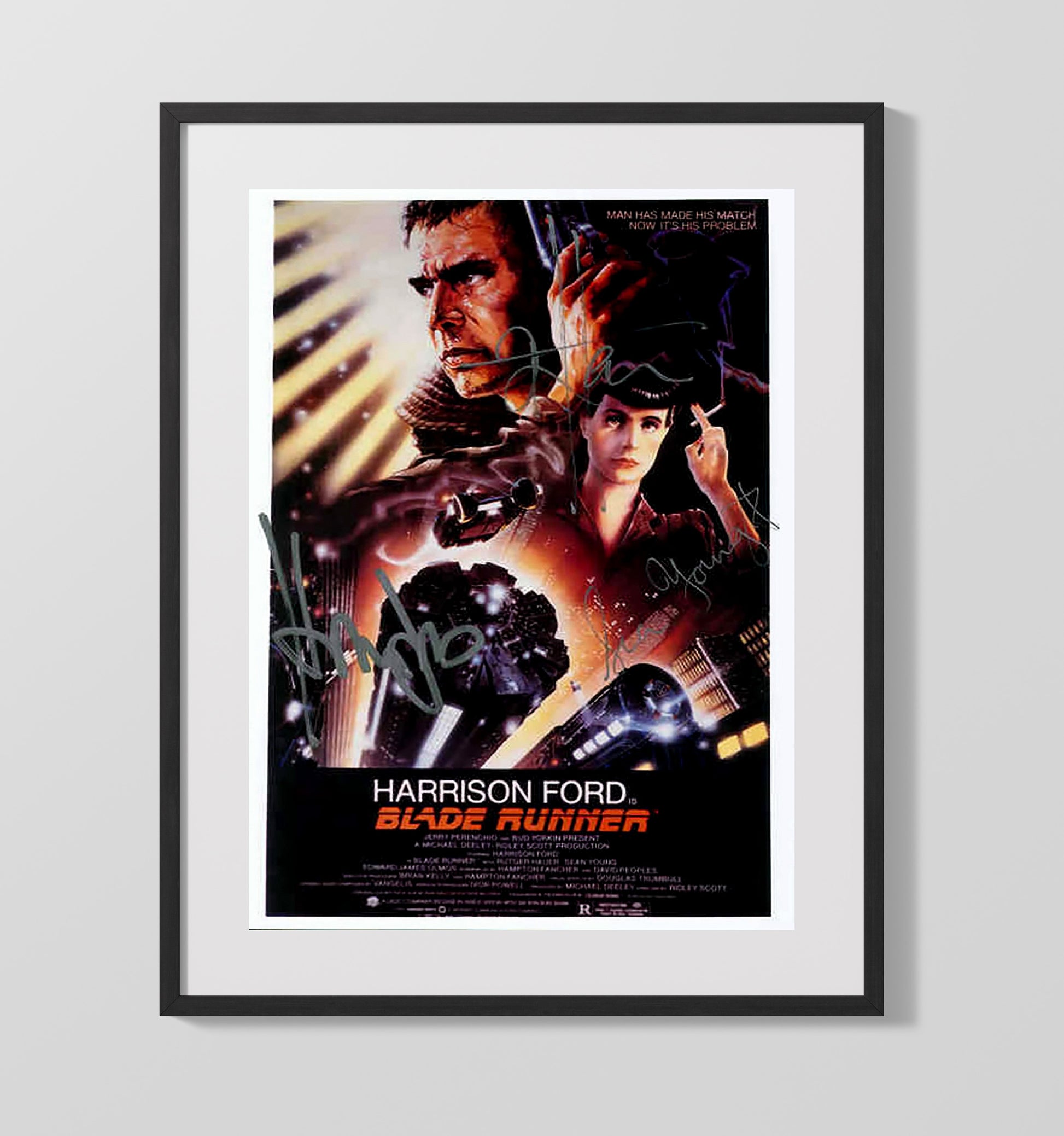 Harrison Ford and Sean Young - Blade Runner Rick Deckard and Rachael Theatrical Poster Art Vintage Movie Wall Art - 16x20 Gallery Frame movie decor