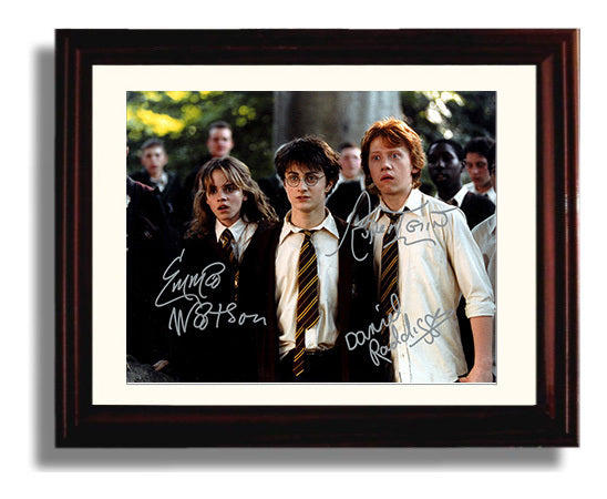 Harry Potter - Cast - Shocked Trio Vintage Movie Wall Art - 8x10 Beveled Frame movie decor