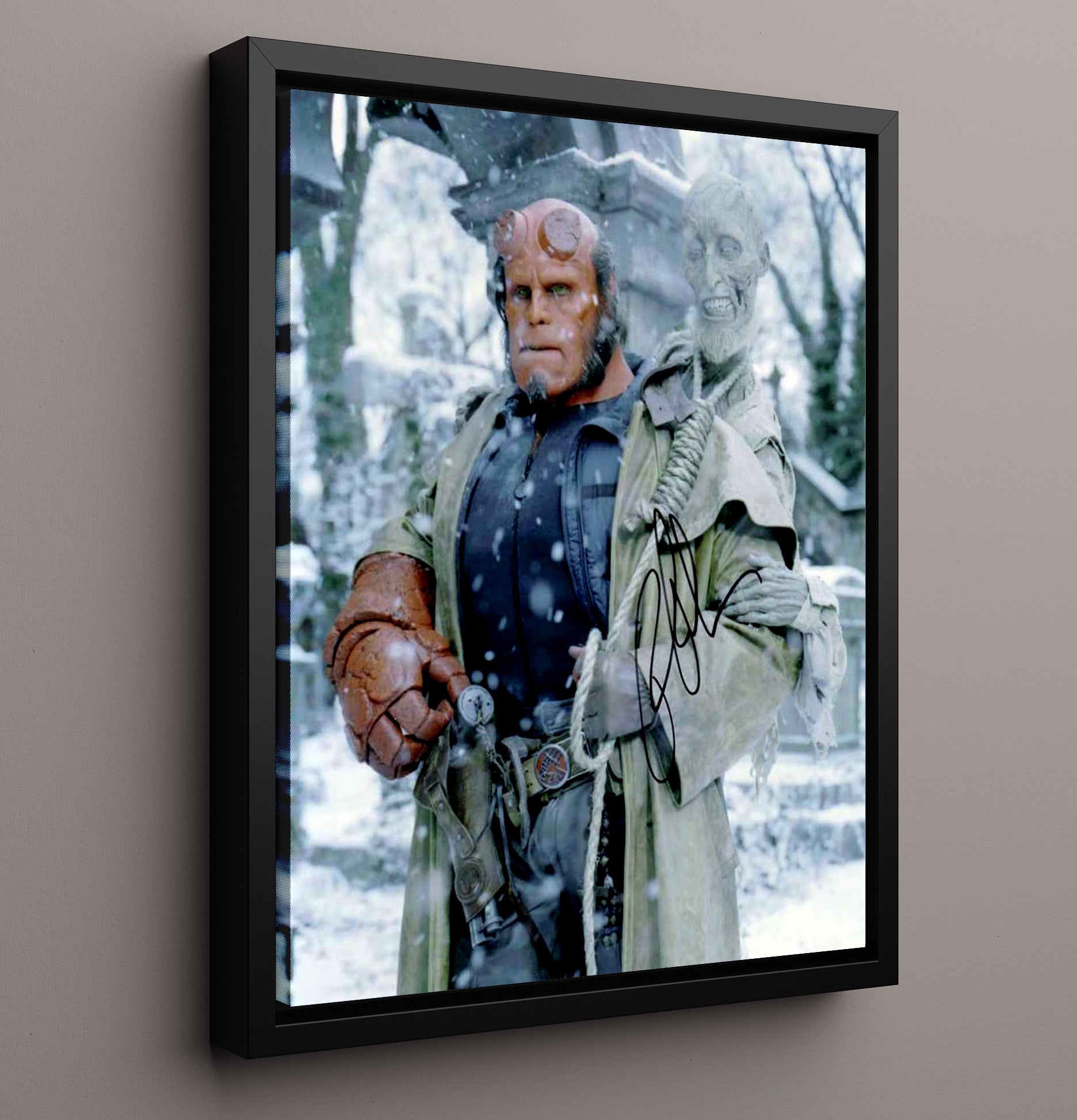 Hellboy - Ron Perlman - HellboySnowbound Vigil Vintage Movie Wall Art - 16x20 Framed Canvas movie decor