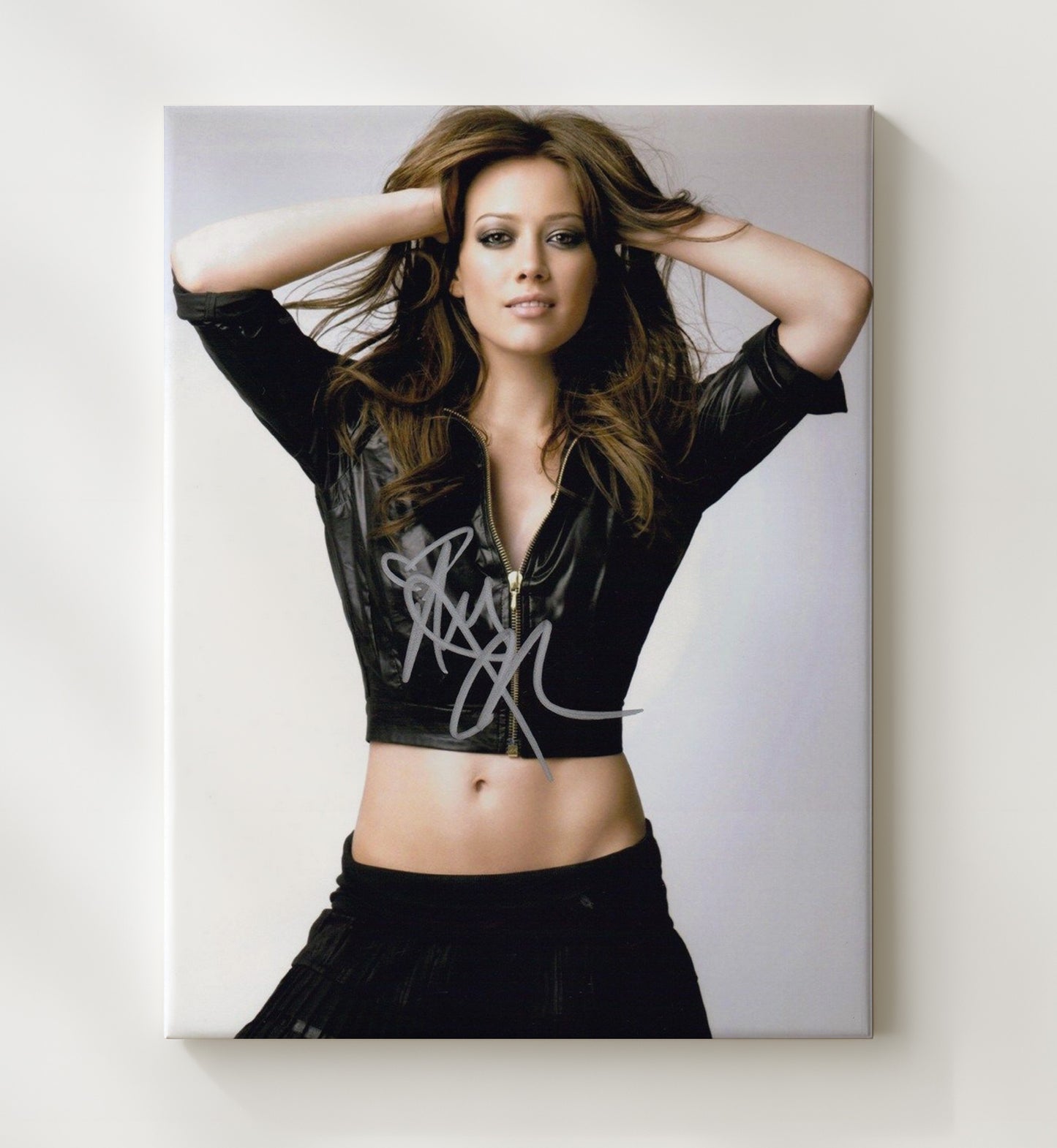 Hilary Duff - Black Leather Glam Pop Portrait Vintage Movie Wall Art - 20x24 Canvas movie decor