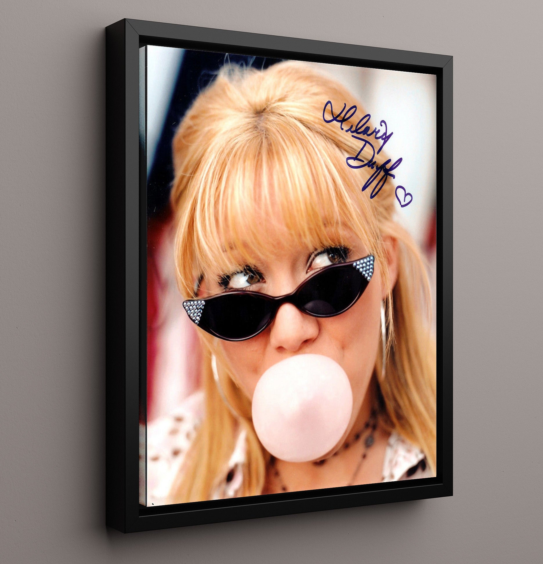 Hilary Duff - Bubblegum Pop Star Bubble Pose Vintage Movie Wall Art - 16x20 Framed Canvas movie decor
