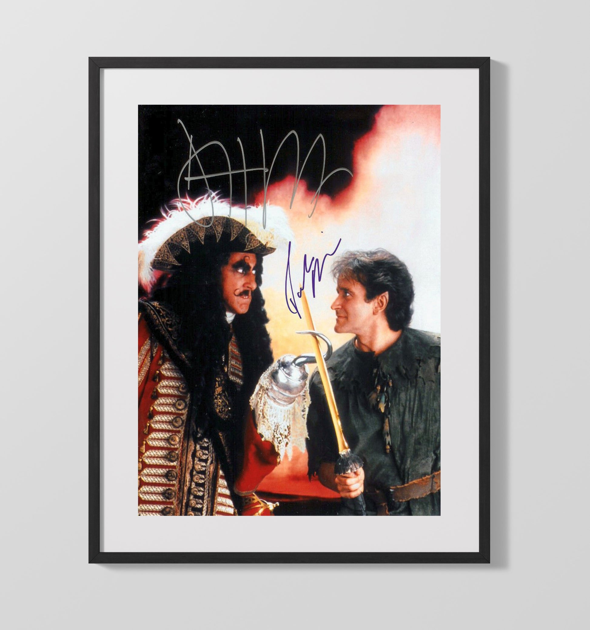 Hook - Dustin Hoffman - Captain Hookand Robin Williams - Peter PanSword Duel Showdown Vintage Movie Wall Art - 16x20 Gallery Frame movie decor