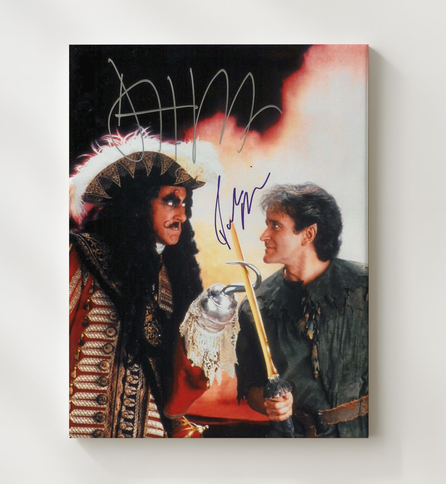 Hook - Dustin Hoffman - Captain Hookand Robin Williams - Peter PanSword Duel Showdown Vintage Movie Wall Art - 20x24 Canvas movie decor