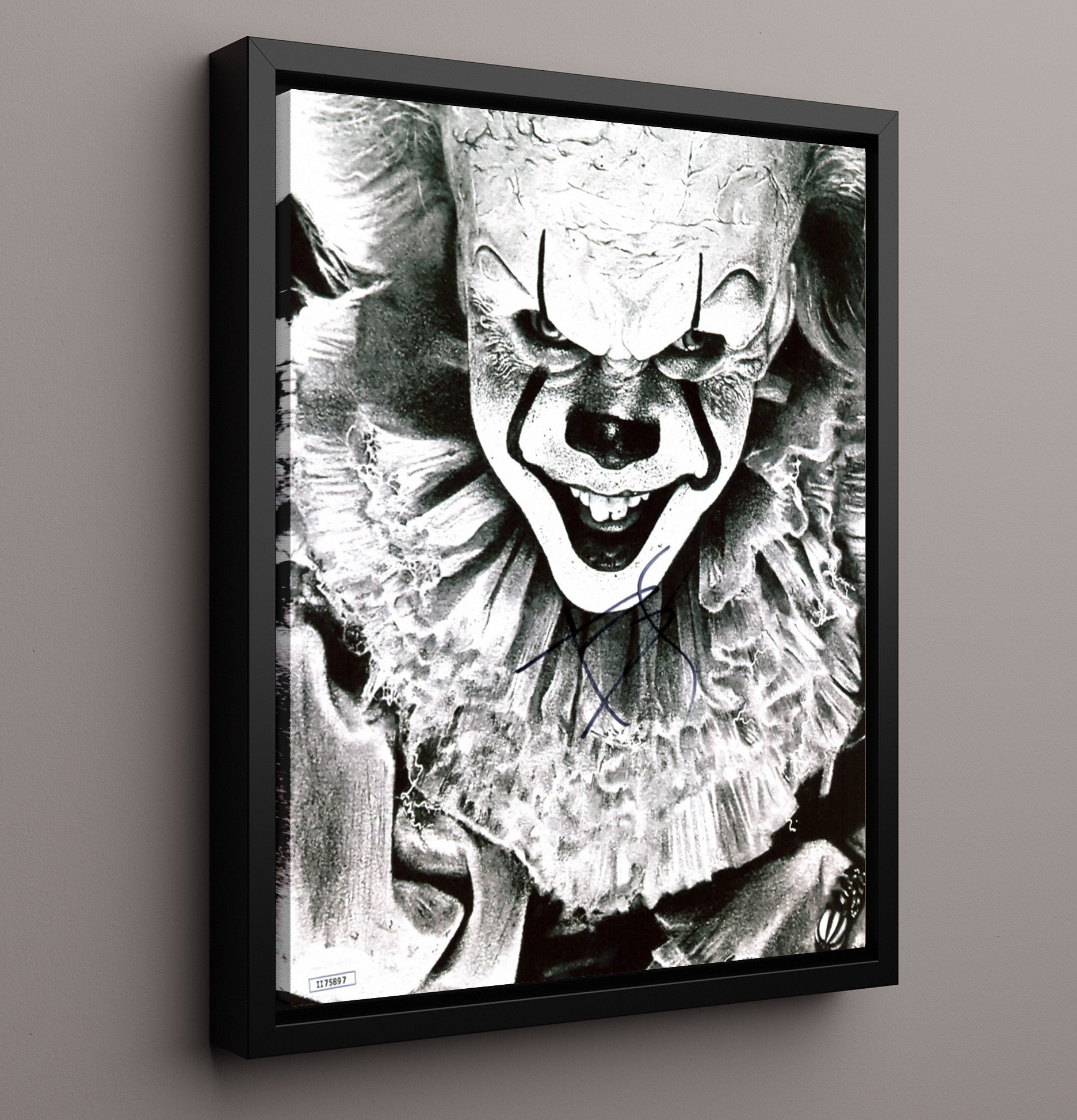 IT - Bill Skarsgard - PennywiseNightmare Clown Grin Vintage Movie Wall Art - 16x20 Framed Canvas movie decor