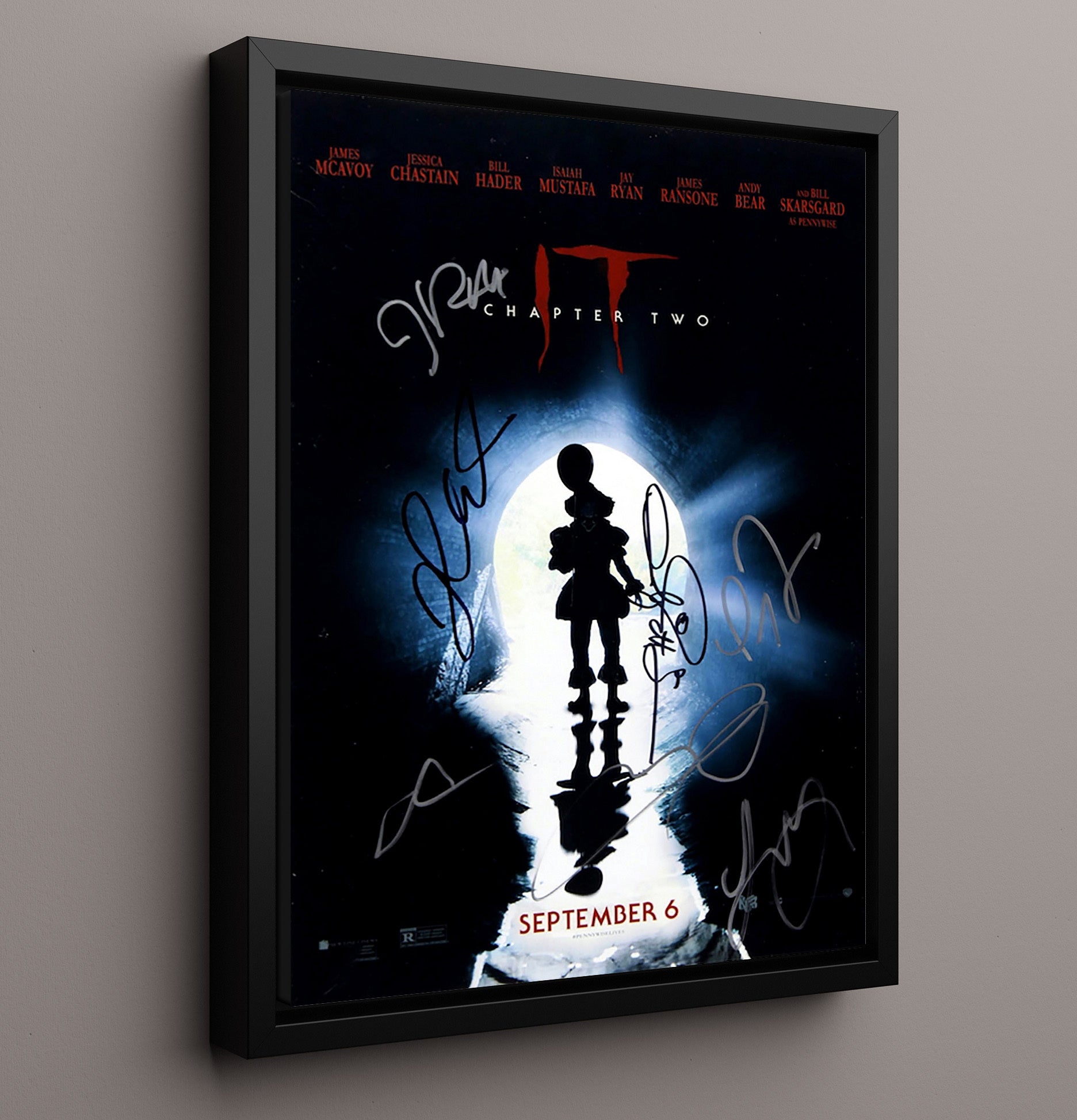 IT Chapter Two - Losers Club Cast Shadow Poster Vintage Movie Wall Art - 16x20 Framed Canvas movie decor