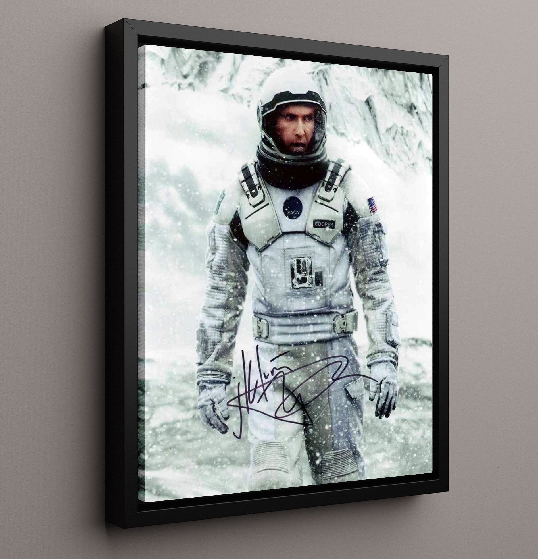Interstellar - Matthew McConaughey Space Explorer Snow Planet Survival Vintage Movie Wall Art - 16x20 Framed Canvas movie decor
