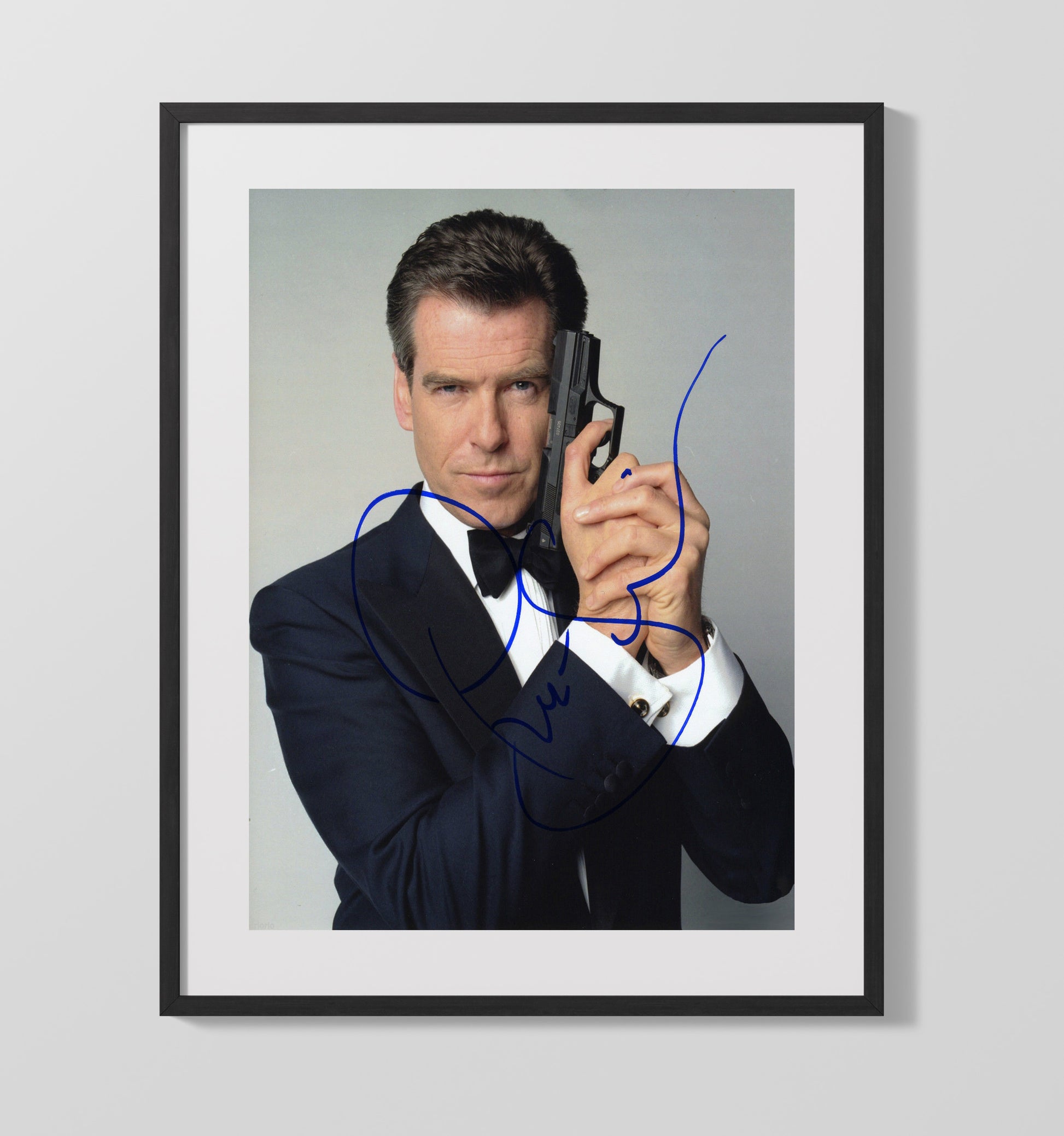 James Bond - Pierce Brosnan - James BondWalther Pistol Agent Stare Vintage Movie Wall Art - 16x20 Gallery Frame movie decor