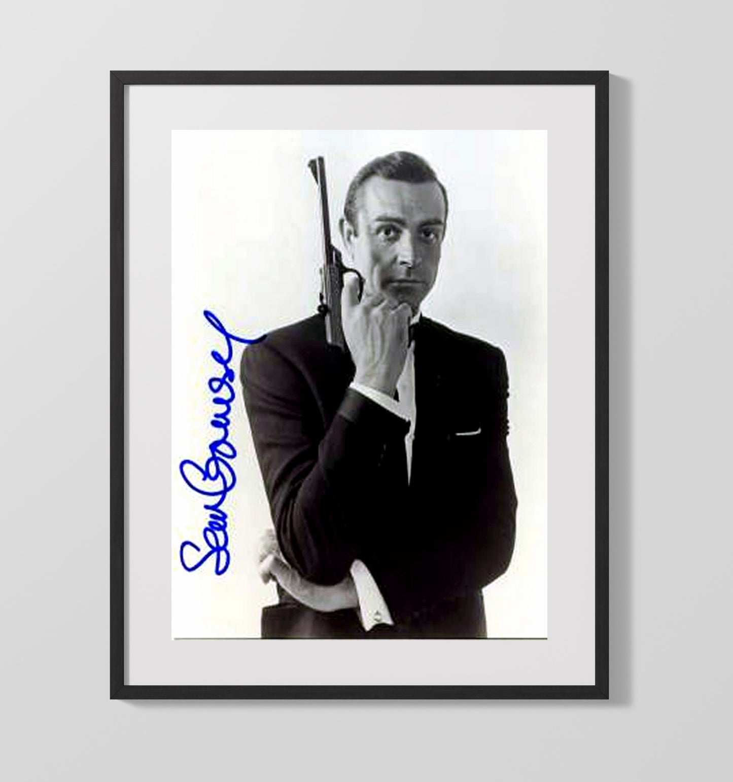 James Bond - Sean Connery - James BondBlack and White Gun Portrait Vintage Movie Wall Art - 16x20 Gallery Frame movie decor