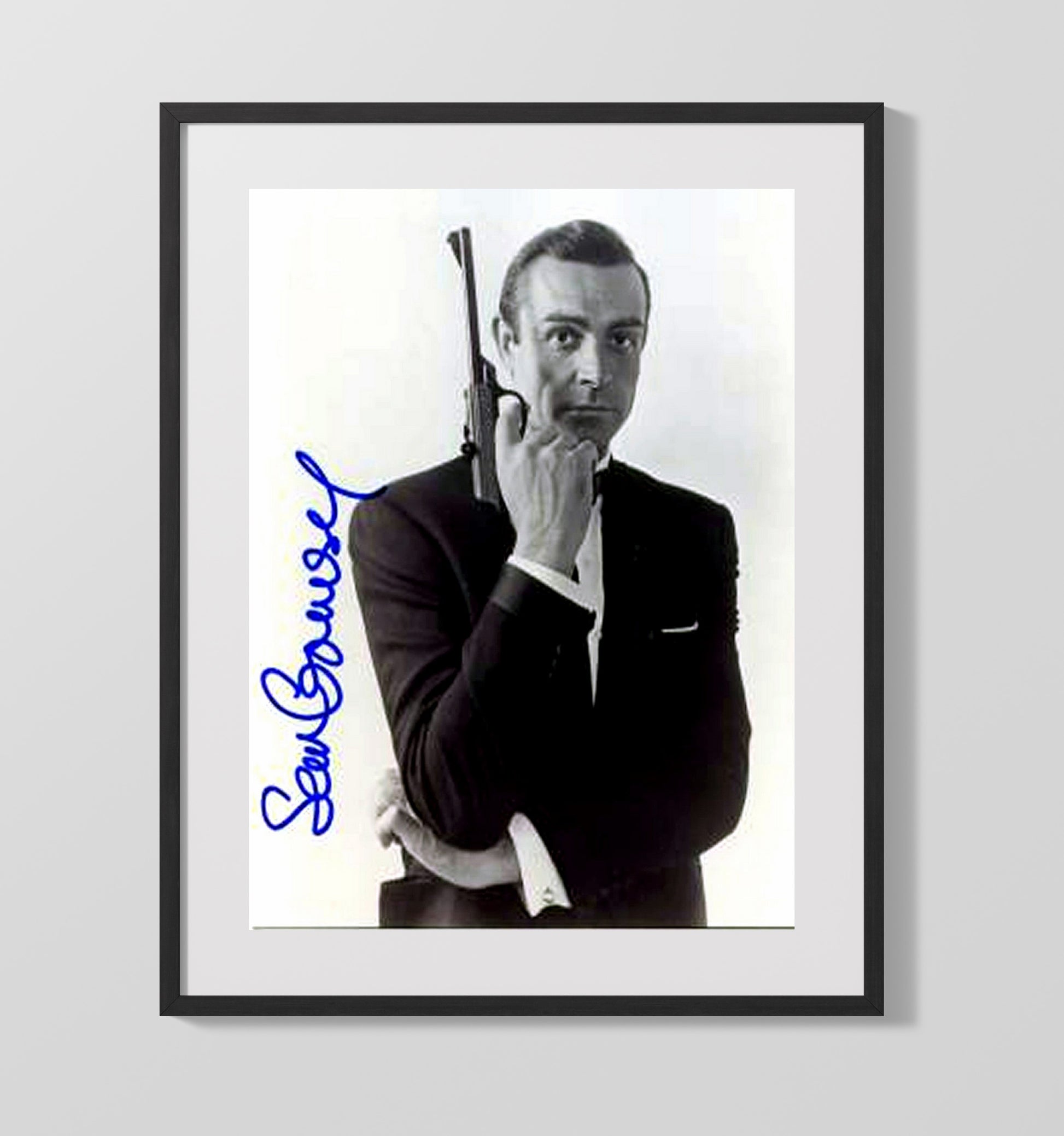James Bond - Sean Connery - James BondBlack and White Gun Portrait Vintage Movie Wall Art - 16x20 Gallery Frame movie decor
