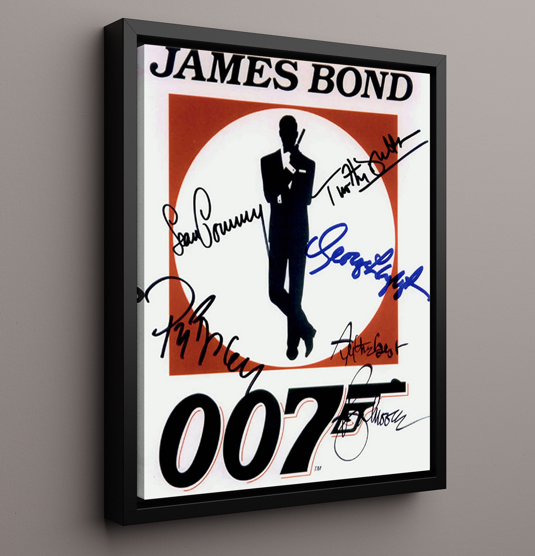 James Bond - Sean Connery - James BondEnsemble Cast 007 Logo Poster Vintage Movie Wall Art - 16x20 Framed Canvas movie decor