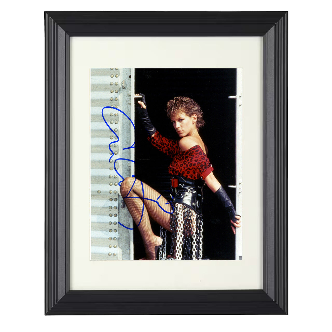 Jamie Lee Curtis – Fierce 80s Action Pose – 8x10 black beveled framed movie wall art