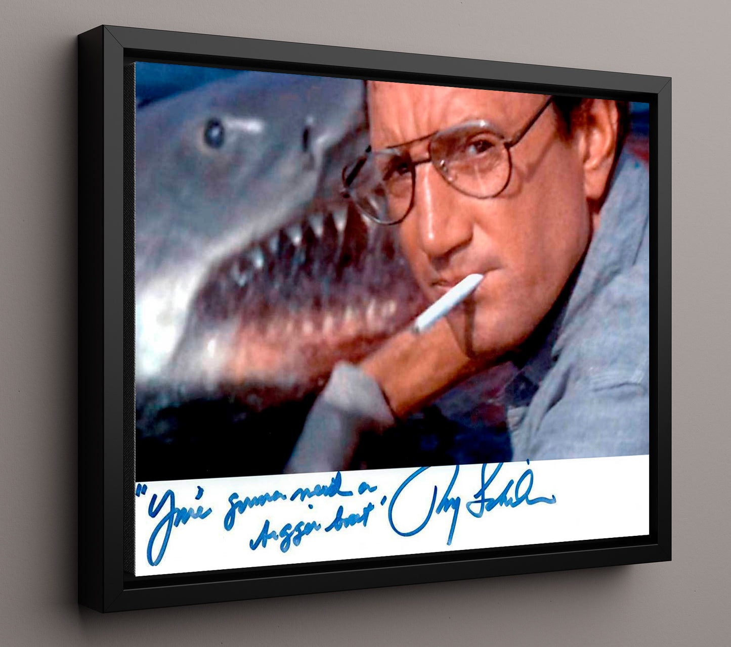 Jaws - Roy Scheider - Bigger boat required Vintage Movie Wall Art - 16x20 Framed Canvas movie decor