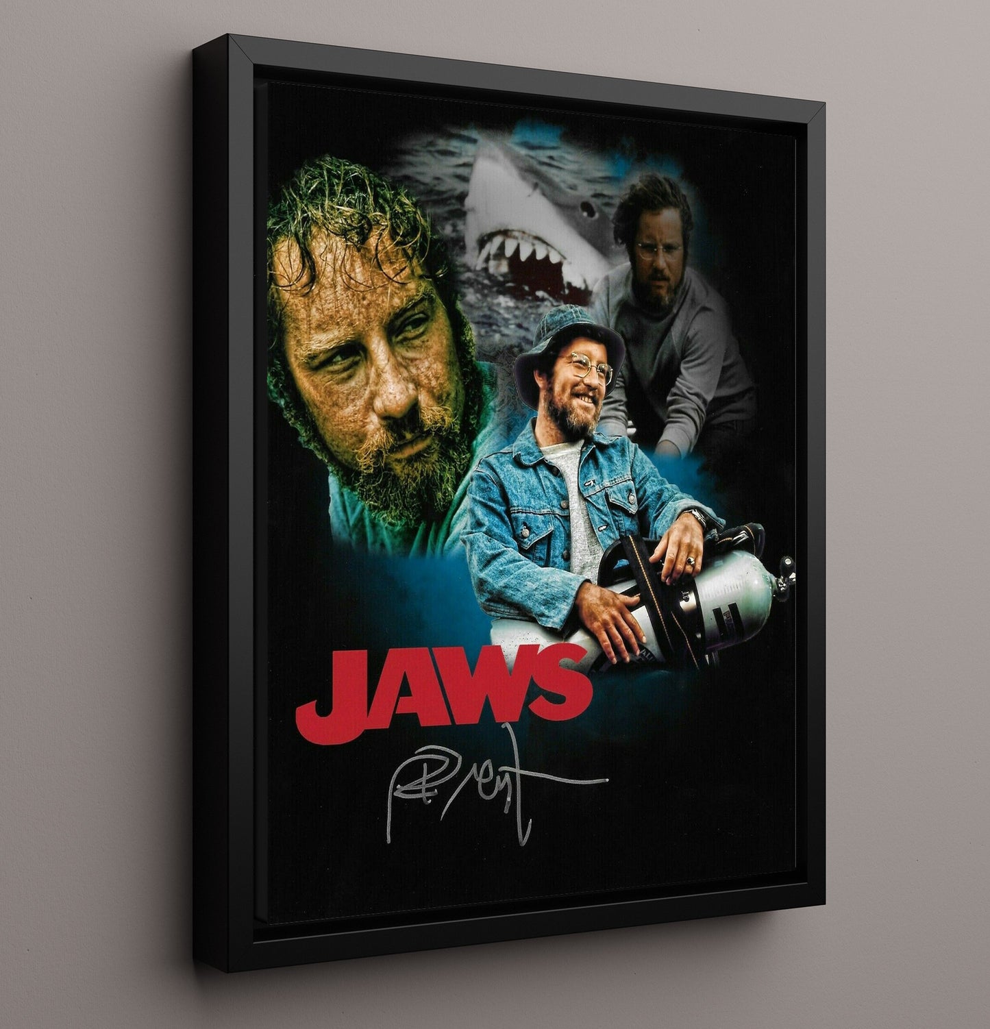 Jaws - Shark Rising Toward Swimmer Classic Poster Artwork movie wall art 16x20 Framed Canvas
