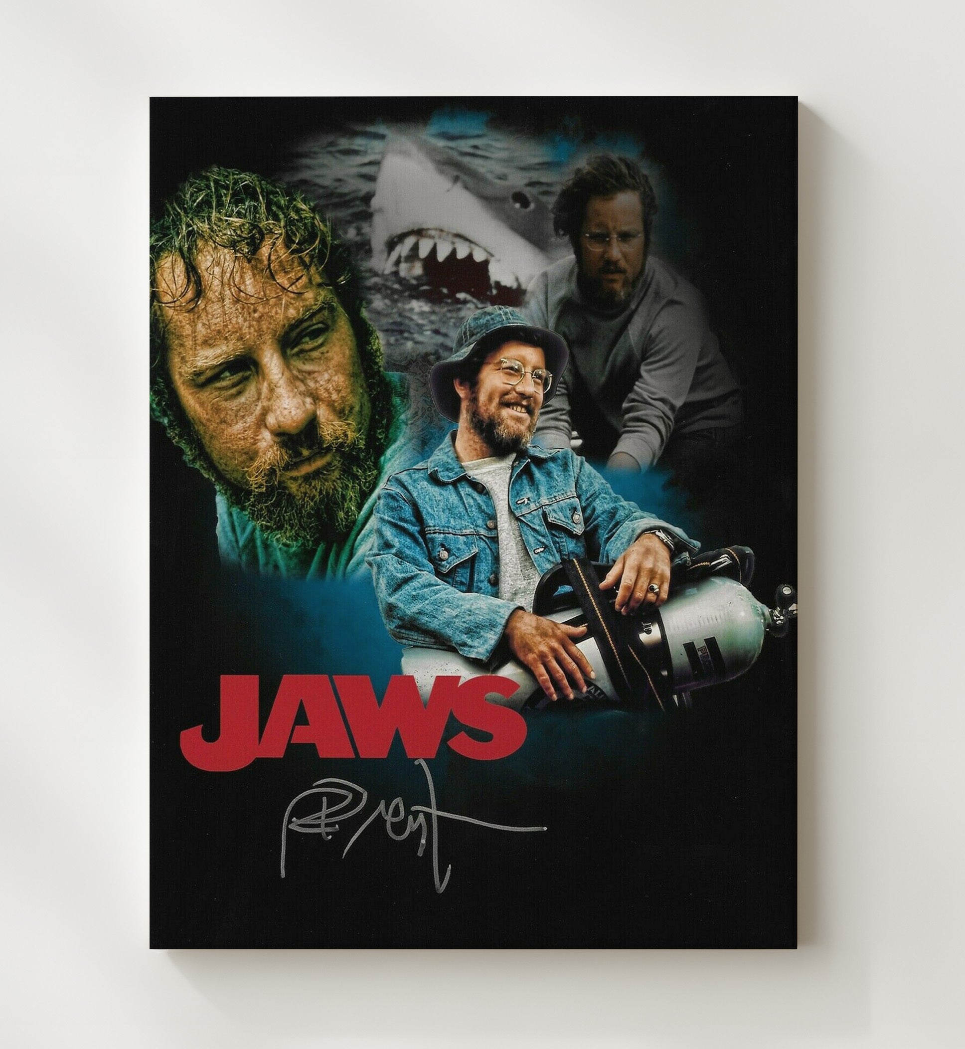 Jaws - Shark Rising Toward Swimmer Classic Poster Artwork movie wall art 20x24 Canvas