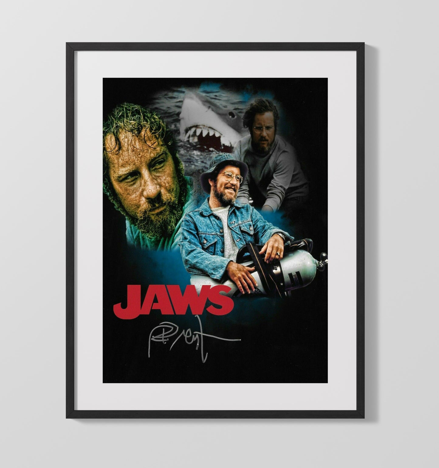 Jaws - Shark Rising Toward Swimmer Classic Poster Artwork Vintage Movie Wall Art - 16x20 Gallery Frame movie decor