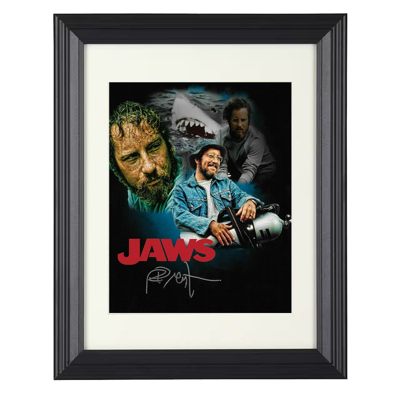 Jaws – Shark Rising Toward Swimmer Classic Artwork Artwork – 8x10 black beveled framed movie wall art