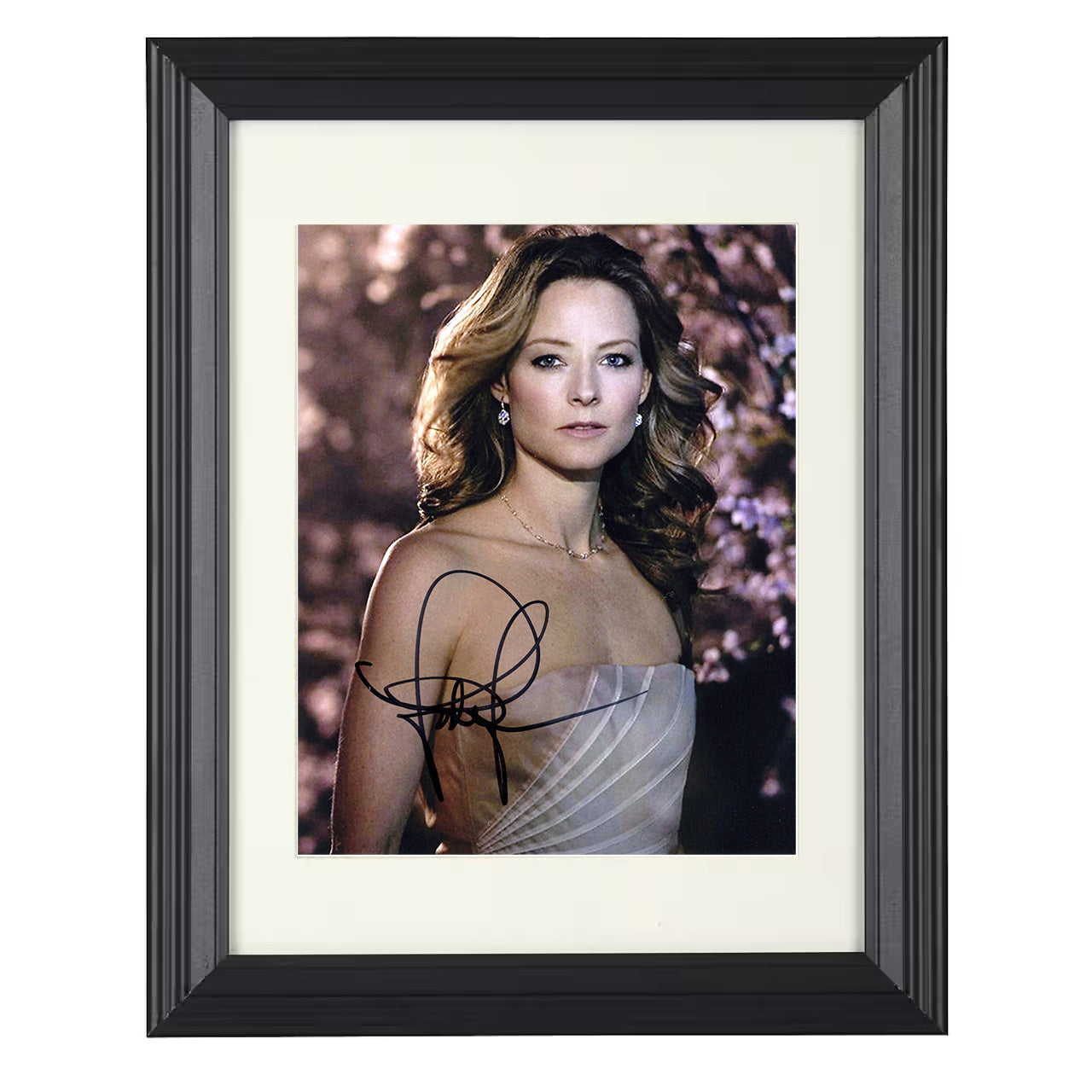 Jodie Foster – Elegant Hollywood Leading Lady Image – 8x10 black beveled framed movie wall art