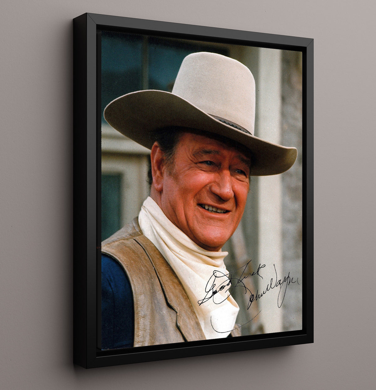 John Wayne - Iconic Western Cowboy Hat Photograph movie wall art 16x20 Framed Canvas