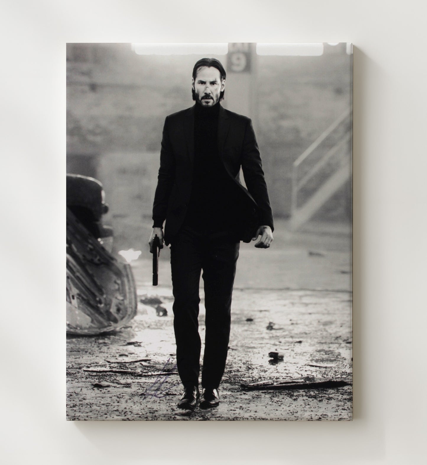 John Wick - Keanu Reeves Tactical Walk Gun In Hand Signed Vintage Movie Wall Art - 20x24 Canvas movie decor