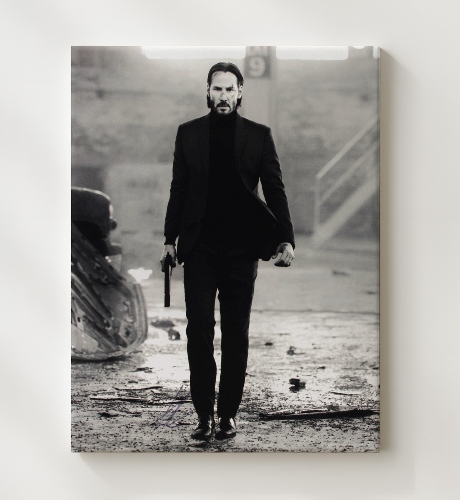 John Wick - Keanu Reeves Tactical Walk Gun In Hand Signed Vintage Movie Wall Art - 20x24 Canvas movie decor