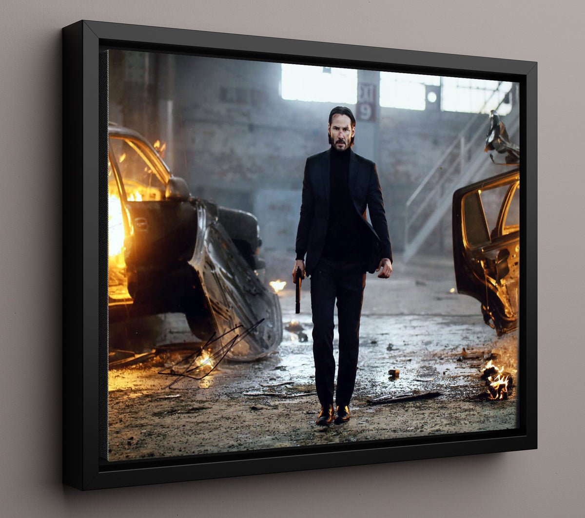 John Wick - Keanu Reeves - John Wick - Slow walk through destruction movie wall art 16x20 Framed Canvas