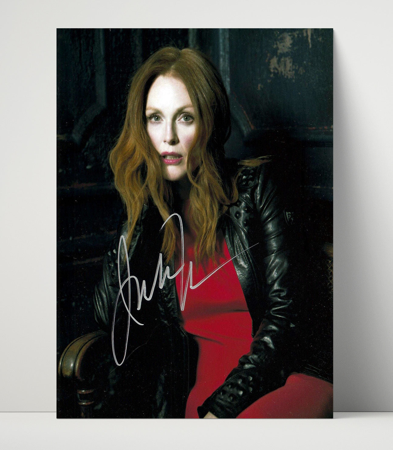 Julianne Moore - Black Leather Jacket Red Dress Dramatic Lighting movie wall art 16x20 Unframed Print